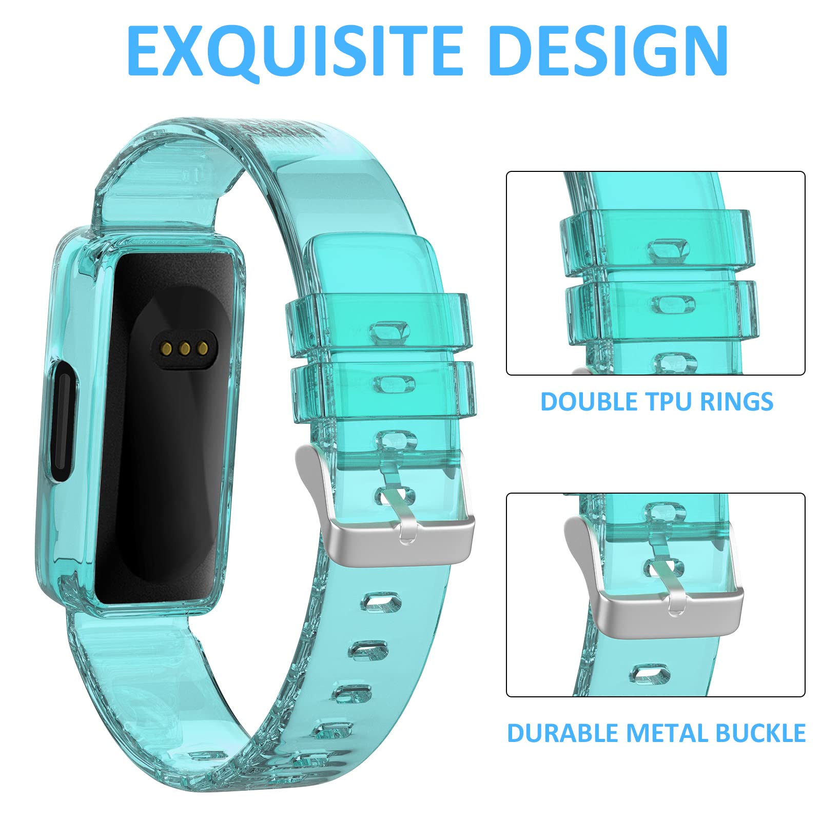 Compatible Fitbit Ace 3 & Ace 2 Bands for Kids - Durable TPU Clear Sport Band with Protective Bumper Case | Also Fits Fitbit Inspire/Inspire 2/Inspire HR/Luxe | Perfect for Active Kids, Women & Men | Great for Sports, School & Daily Wear