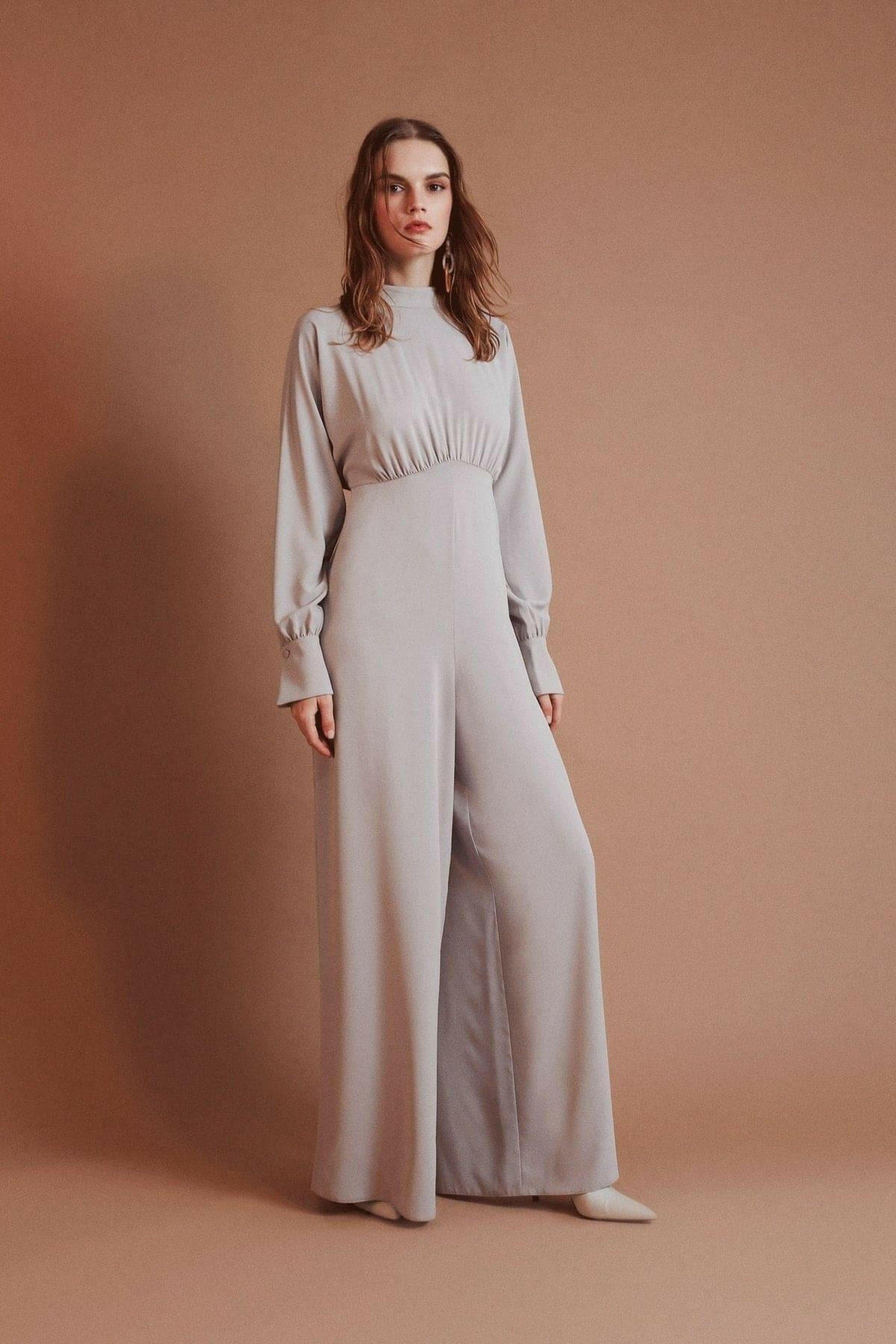 Stylish Draped Lisa Gathered High Waist Jumpsuit in Orange - Modest Romper for Women | Summer Casual Outfit, Beach Cover Up & Party Wear