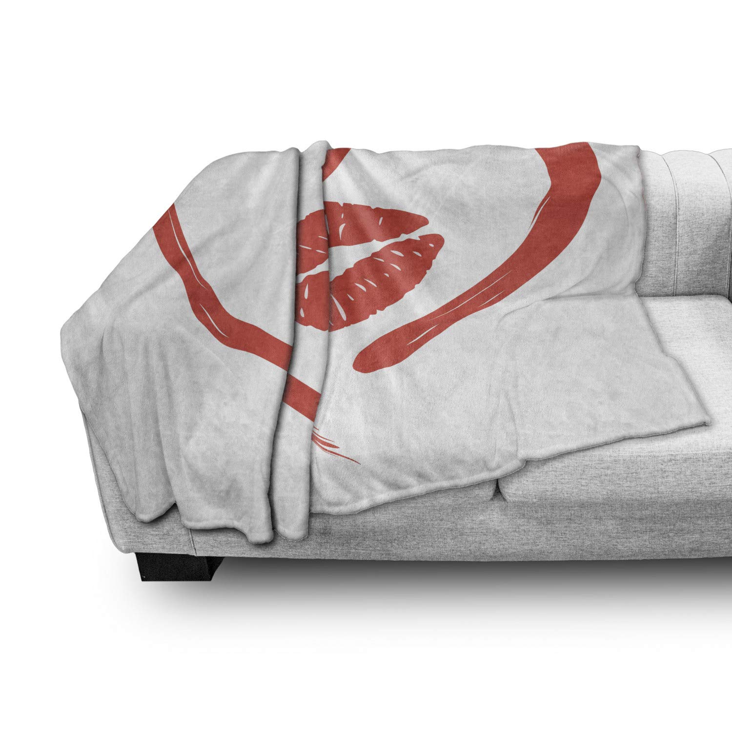 Ambesonne Romantic Kiss Throw Blanket - Soft Flannel Fleece with Lipstick Heart Design, 50