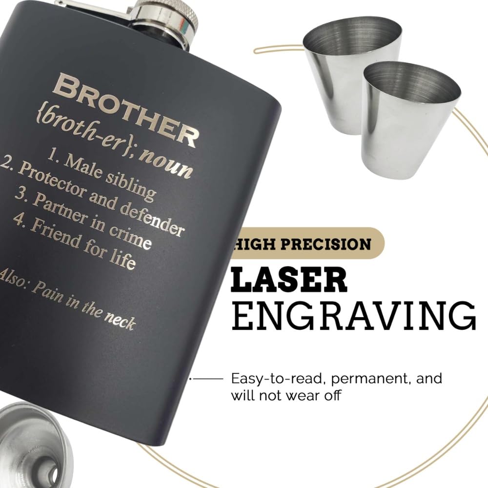 Funny Birthday Gifts for Brother from Sister - Unique Adult Brother Gifts & Rakhi for Brother - Perfect Brother of the Bride Gift Ideas - Engraved Hip Flask & Sentimental Presents for Older Brother - Great for Birthdays, Weddings & Special Occasions