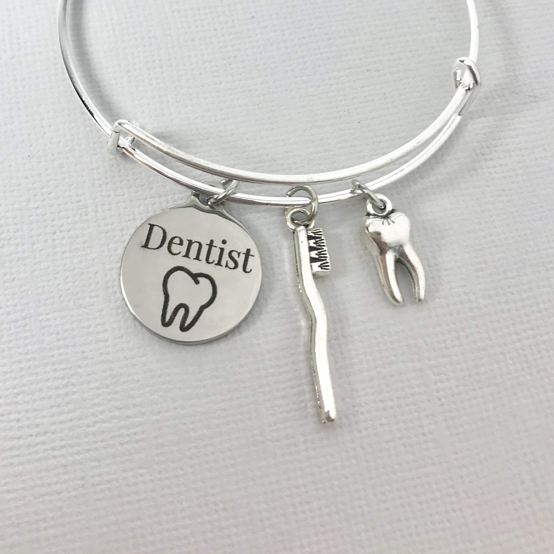 Dentist Jewelry Gift for Women - Sterling Silver Bangle Charm Bracelet, Perfect Dentist Graduation Gift - Ideal for Dental Professionals & Students