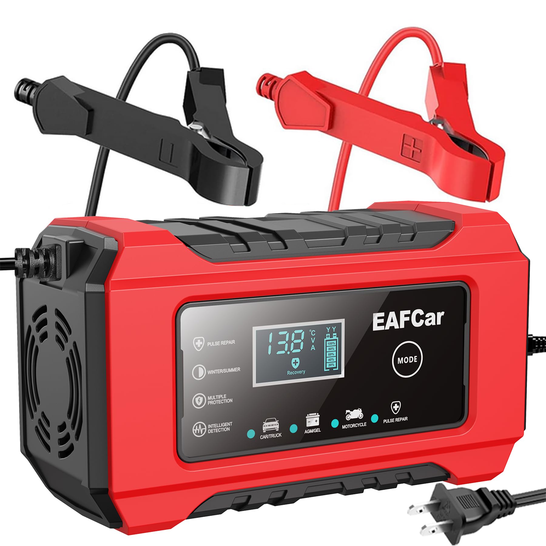 12V 6A Smart Automatic Car Battery Charger & Maintainer with Temperature Compensation - Lead Acid Battery Trickle Charger for Cars, Trucks, SUVs, Motorcycles & Marine Vehicles - Ideal for Winter Storage & Long-Term Maintenance