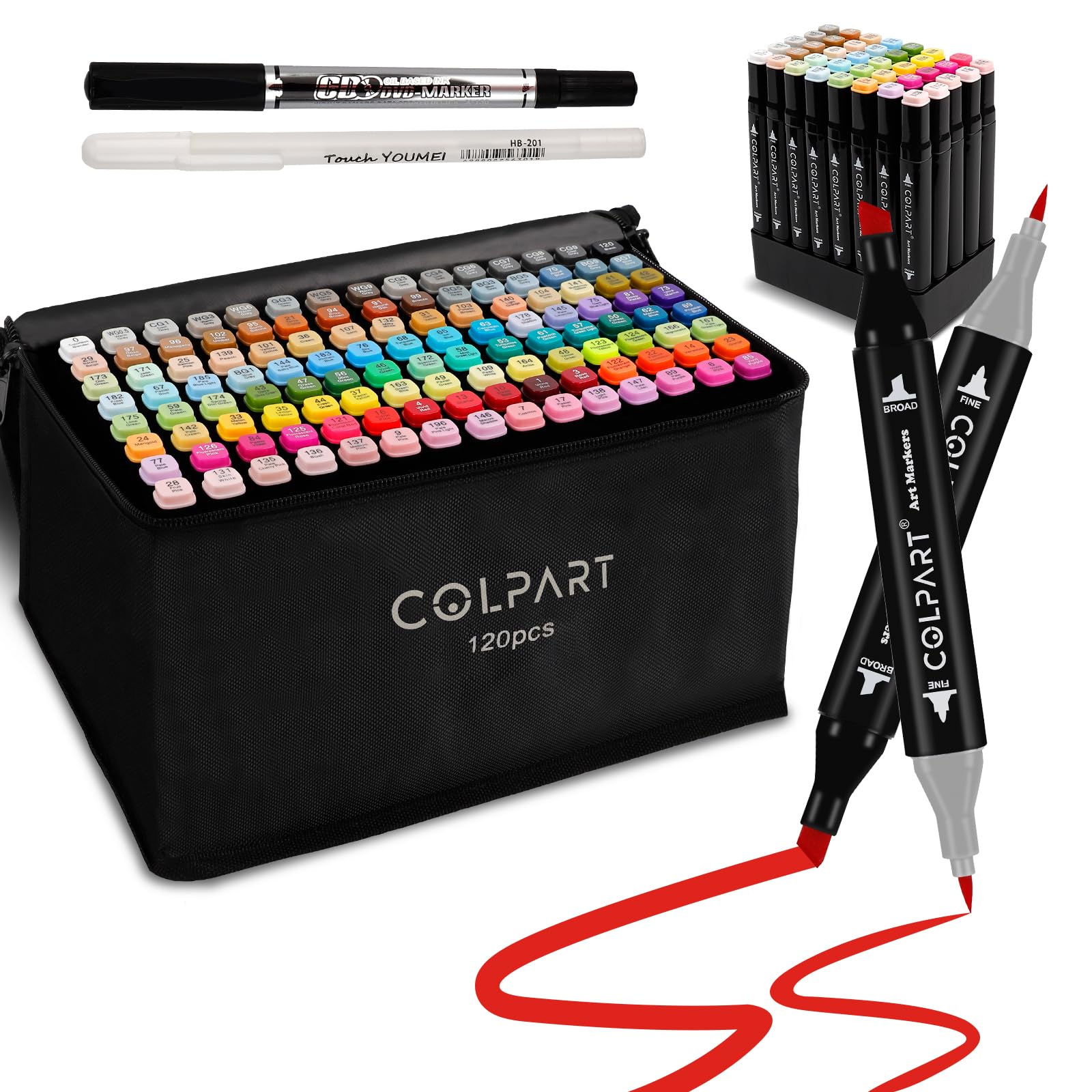 120 Colors Alcohol Markers Set - Dual Tip Brush & Fine Markers for Artists, Kids & Adults - Premium Art Supplies with Pen Holder & Carrying Case - Perfect for Coloring Books, Sketching, Drawing & DIY Projects - Great Christmas Gift for Artists & Students