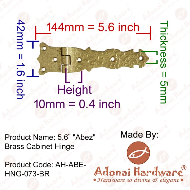 Adonai Hardware Abez Antique Cast Iron Cabinet Hinges - 5.6 Inch (20 Pack) in Antique Brass Finish - Vintage Style for Kitchen Cabinets, Furniture & Home Restoration Projects