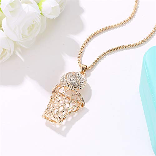 14k Gold Plated Basketball Pendant Necklace for Men - Hip Hop Rhinestone Basketball Hoop Chain Jewelry - Perfect Gift for Basketball Lovers & Sports Fans - Great for Games, Parties and Streetwear Fashion