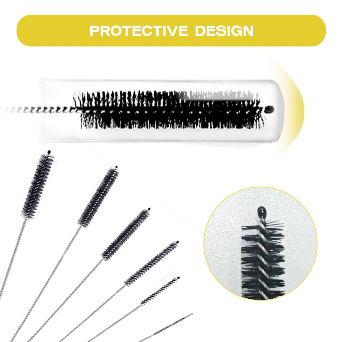 6-Piece Long Drinking Straw Cleaner Brush Set - 10-Inch Pipe & Tube Cleaning Brushes (Black) - Perfect for Reusable Straws, Water Bottles, and Smoothie Cups