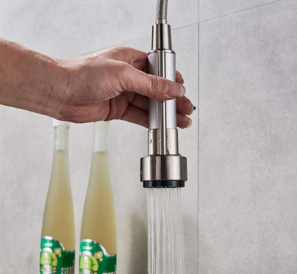 Finish Dual Spout Kitchen Sink Faucet - Deck Mount Spring Mixer Tap with Hot & Cold Water Control - Perfect for Modern Kitchens and Food Prep Stations