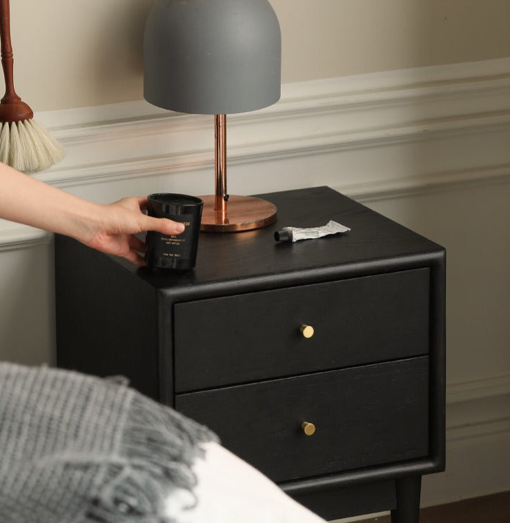 Solid Oak Wood Nightstand in Smoked Finish - Perfect for Bedroom, Living Room, or Office Furniture