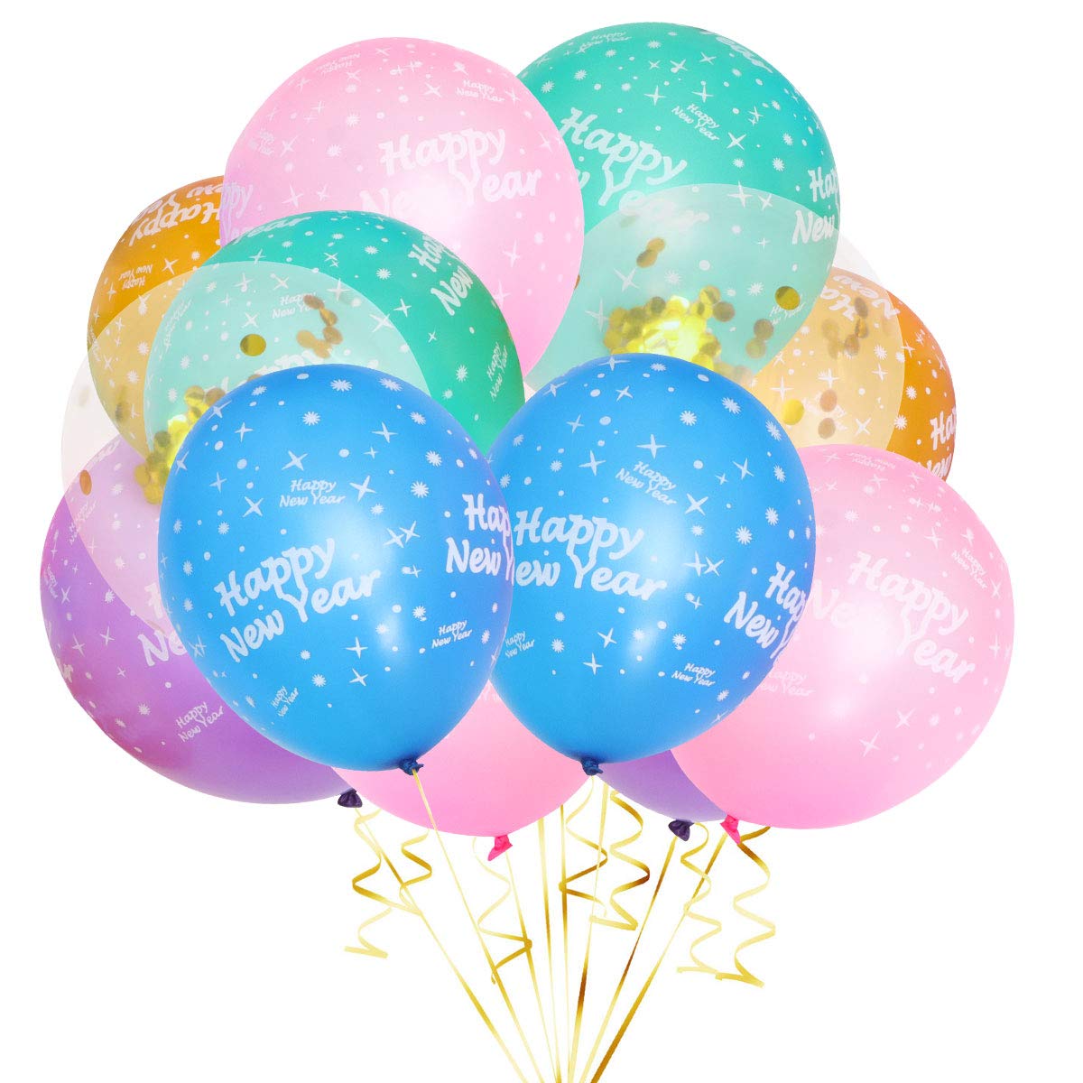 Amosfun Happy New Year Balloons - 50 Pack Colorful Latex Party Balloons for Birthday, Wedding & Holiday Decorations - Perfect for Indoor/Outdoor Party Decor