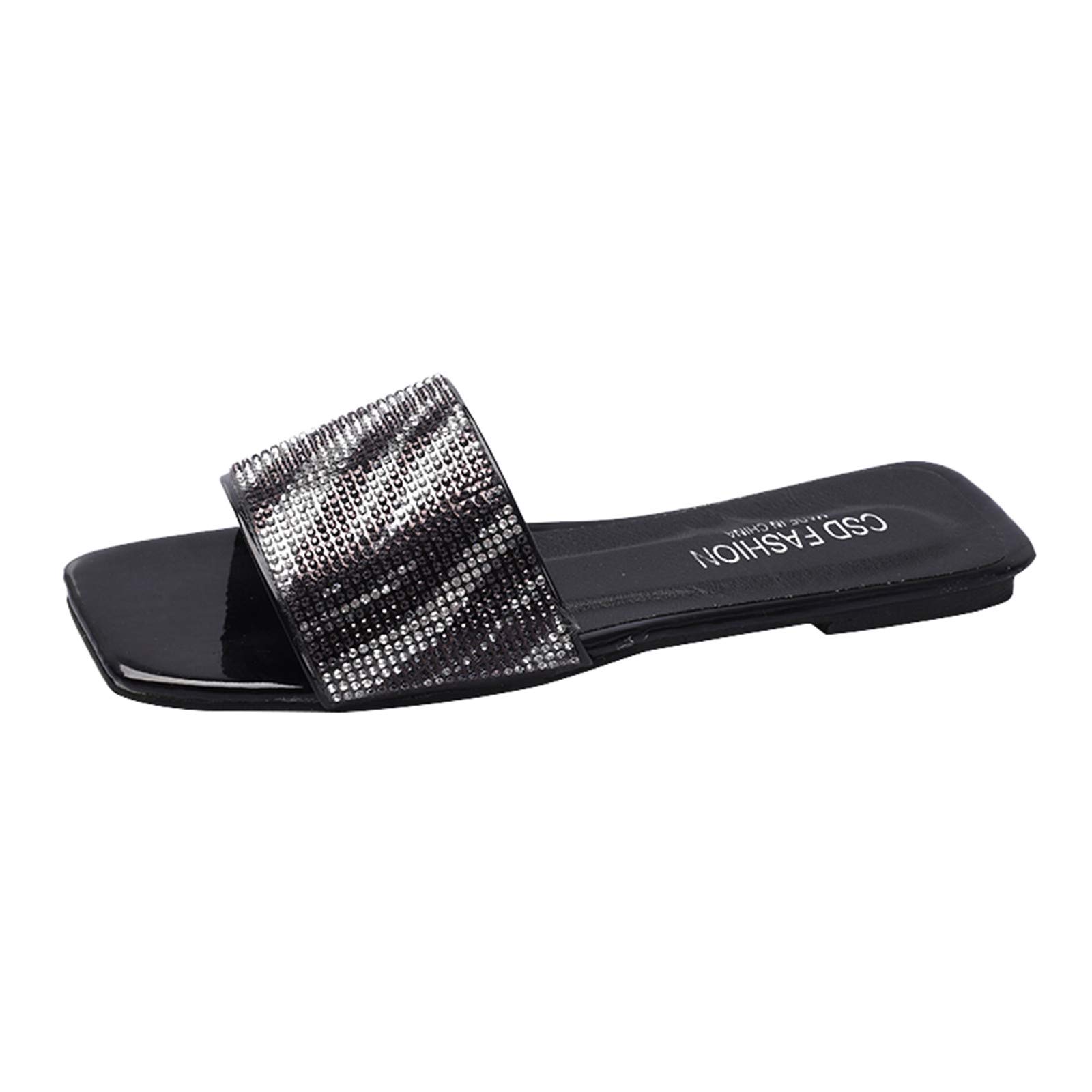 Sparkly Women's Flat Sandals with Paillette Design - Comfortable Casual Slip-On Slippers for Beach, Home & Summer Outfits | Crystal Embellished Black Flip Flops for Ladies