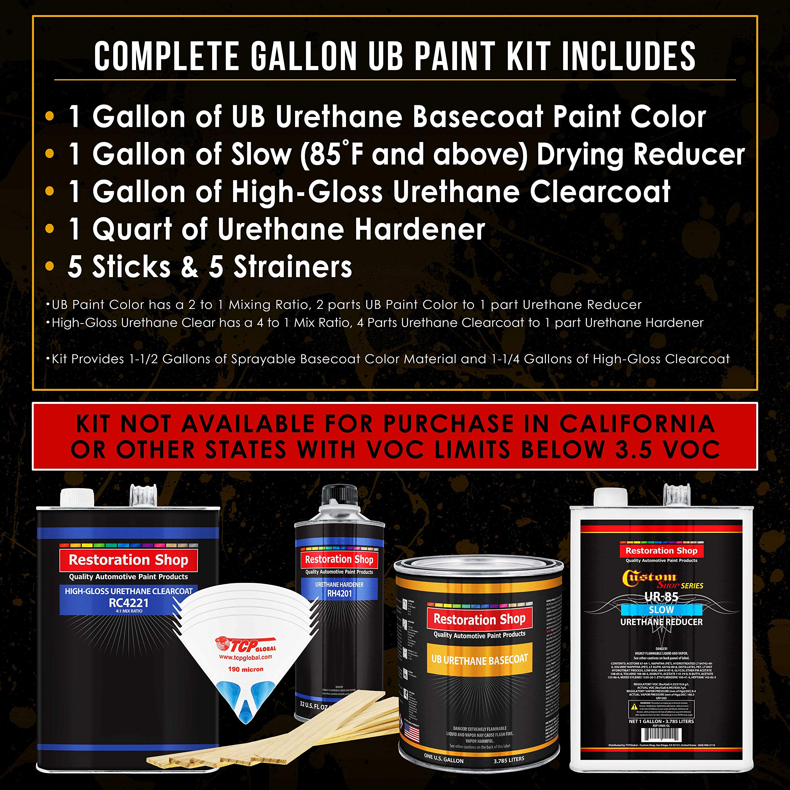 Restoration Shop - Rock Moss Green Urethane Basecoat with Clearcoat Auto Paint Kit - 1 Gallon Professional High Gloss Automotive Refinishing System for Cars & Trucks - Perfect for DIY Restoration, Touch-Ups, and Custom Paint Jobs
