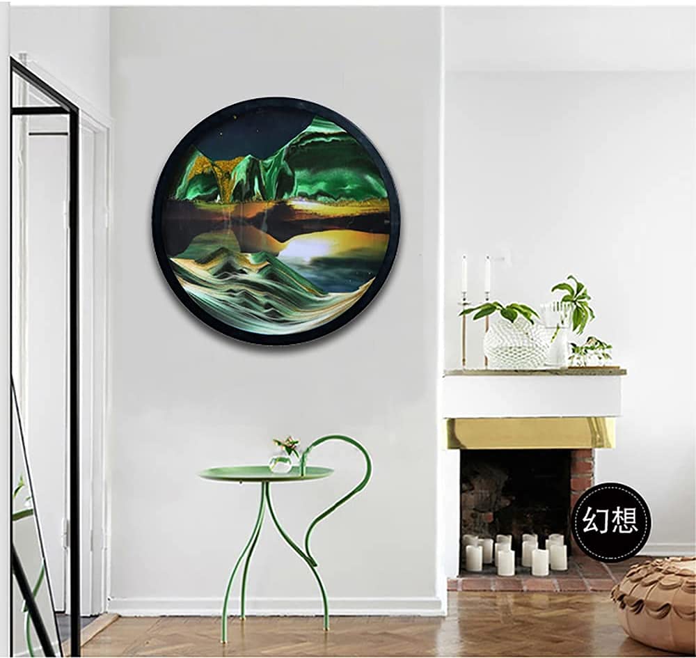 XIW Moving Sand Art Picture - 3D Deep Sea Sandscape in Motion, Round Glass Sand Painting for Wall Decor, Office, Bedroom & Hotel | Unique Home & Office Décor, Stress Relief & Meditation Gift