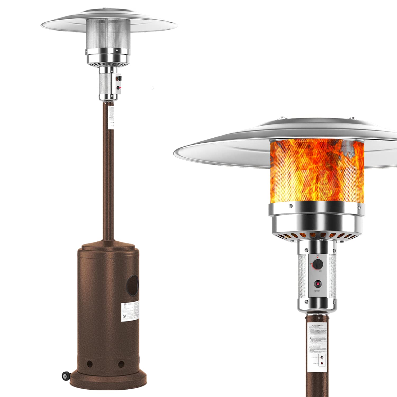 Outdoor Propane Patio Heater - Portable Stainless Steel Gas Space Heater with Wheels for Garden, Patio, Porch, Pool - Perfect for Backyard Gatherings, Restaurant Terraces & Outdoor Events