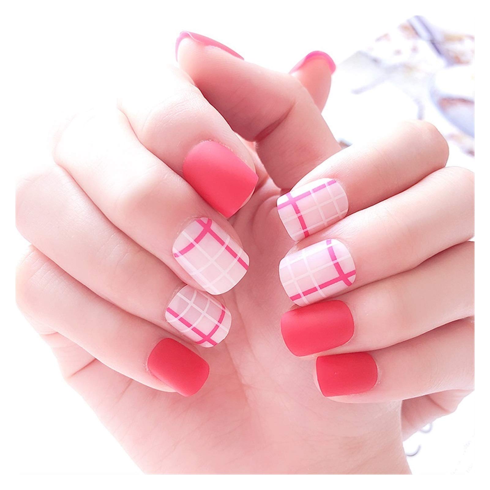 24Pcs Cute Short Press On False Nails - Full Cover Square Acrylic Artificial Nails with Glue Kit for Easy DIY Manicure at Home, Parties & Special Occasions