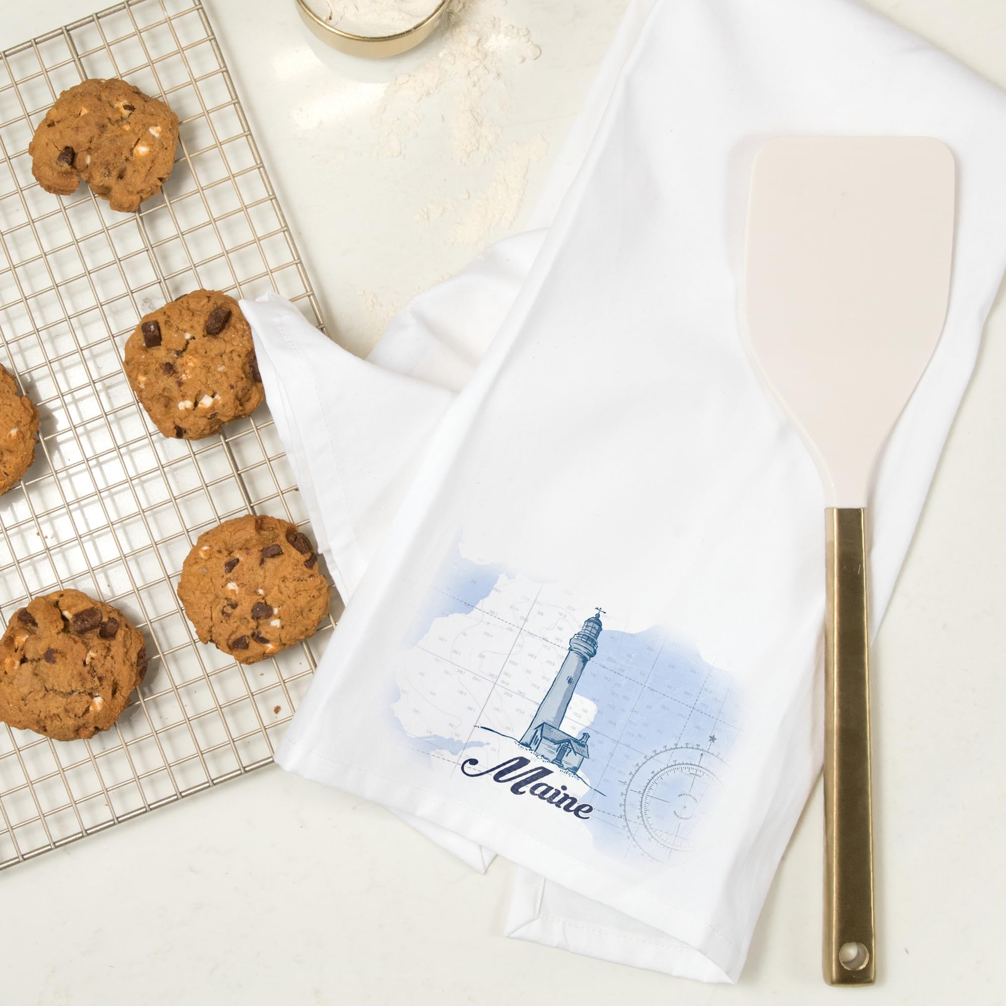 Lantern Press Maine Lighthouse Blue Coastal Icon - 100% Cotton Tea Towel & Decorative Hand Towel for Kitchen, Bathroom & Home Decor | Perfect for Coastal-Themed Kitchens, Beach House Decor & Gift Giving
