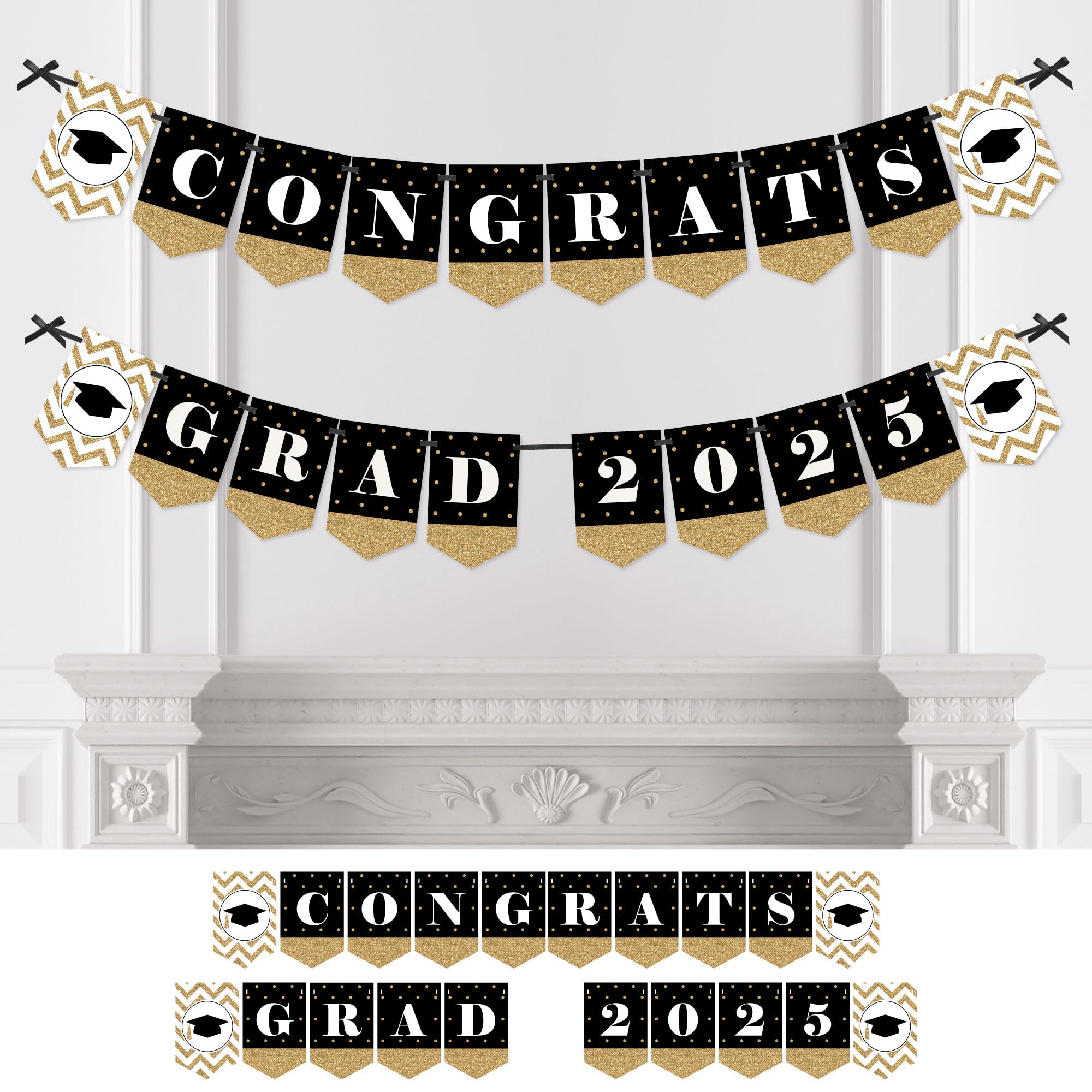 Big Dot of Happiness Gold Graduation Bunting Banner - 2025 Graduation Party Decorations & Congrats Grad Sign - Perfect for Graduation Ceremonies, School Parties & Photo Backdrops