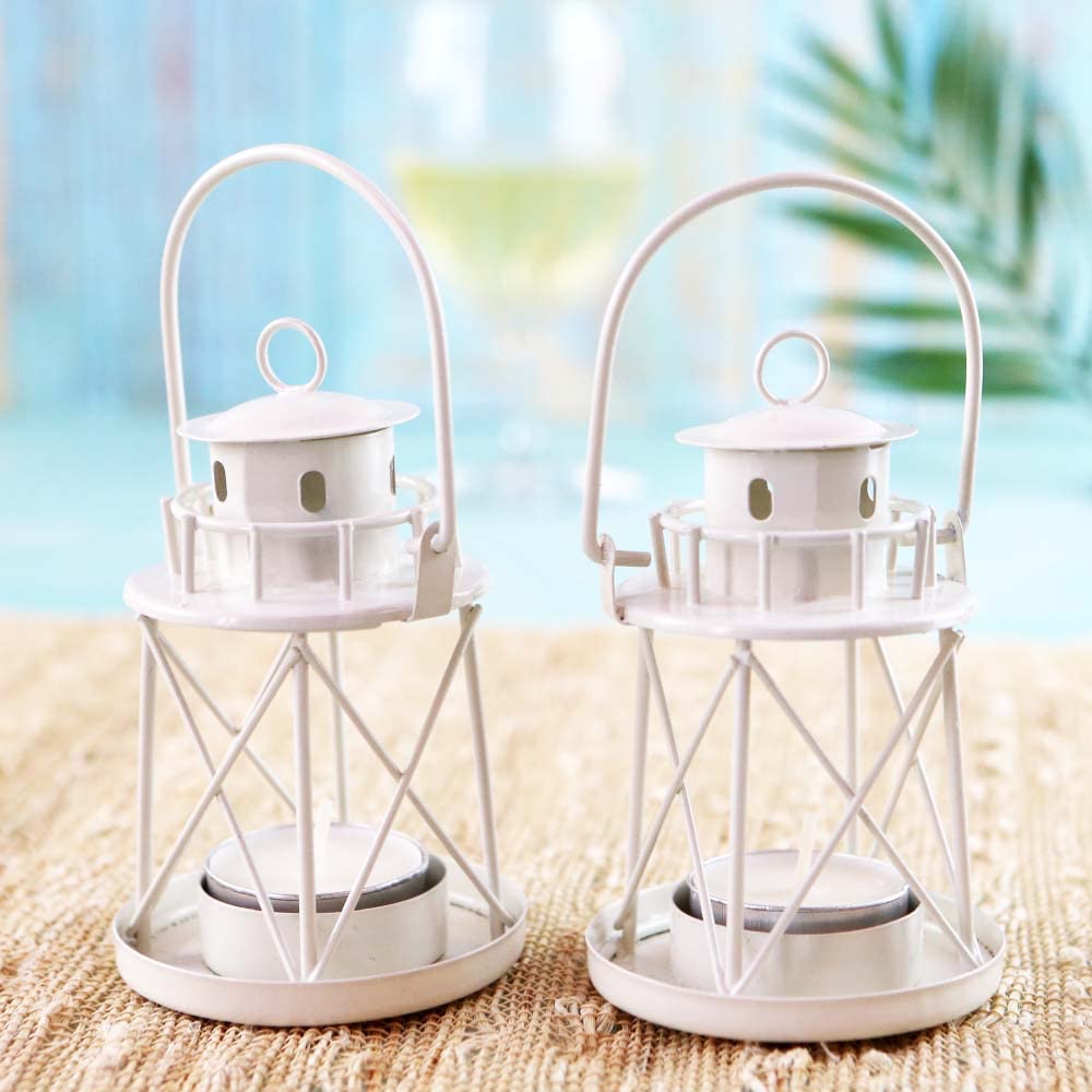 Kate Aspen Lighthouse Tea Light Holders - Set of 4 for Beach Weddings & Coastal Decor