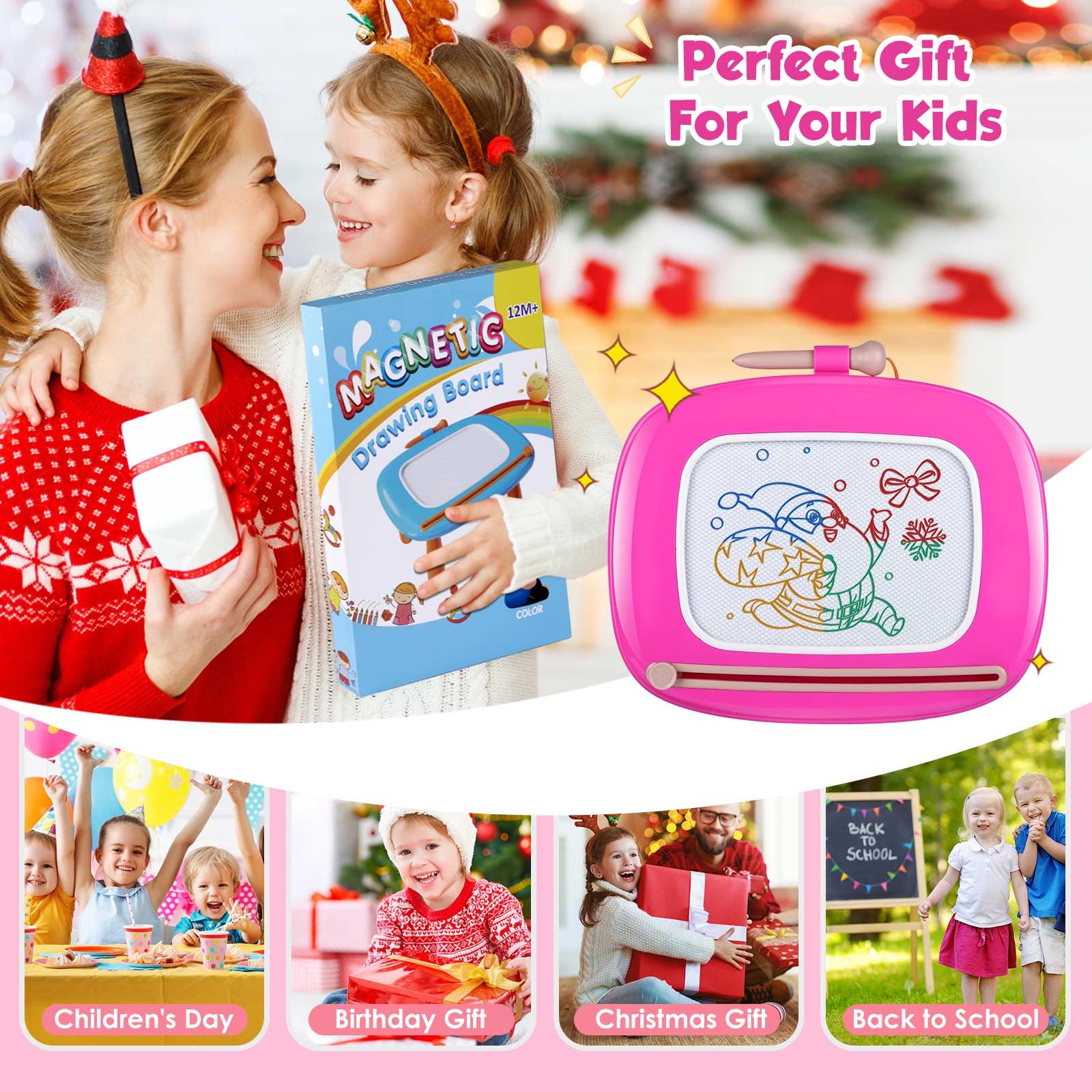 Magnetic Drawing Board for Toddlers 1-3 Years - Smasiagon Doodle Board with Stylus for Kids, Early Learning Writing & Sketch Pad Toy - Perfect Birthday, Easter & Valentine's Day Gift for Boys & Girls (Deep Pink) | Fun Educational Toy for Home, Travel & Classroom Activities