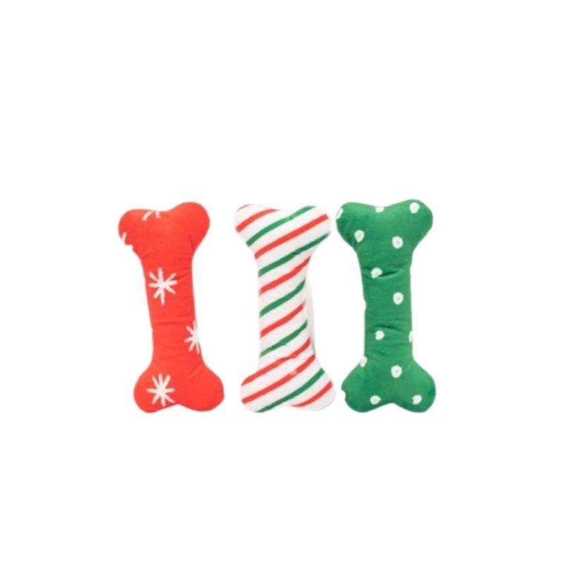 Zippy Paws Holiday Patterned Dog Bones 3 Pack - Fun Chew Toys for Christmas, Halloween & Seasonal Pet Gifts