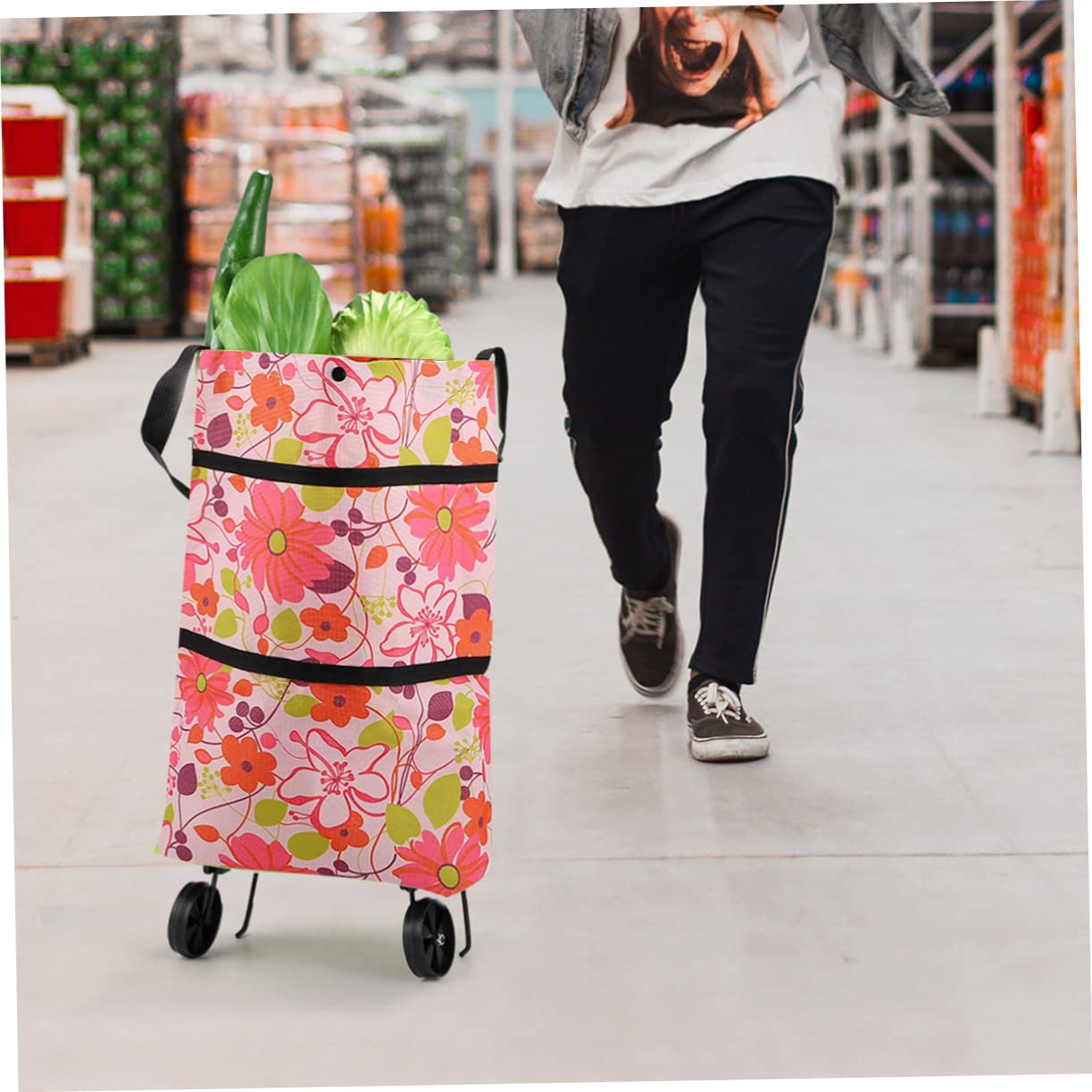 STOBOK Foldable Grocery Cart Bag - Durable Oxford Fabric Shopping Trolley with Wheels for Supermarket, Farmers Market & Home Use
