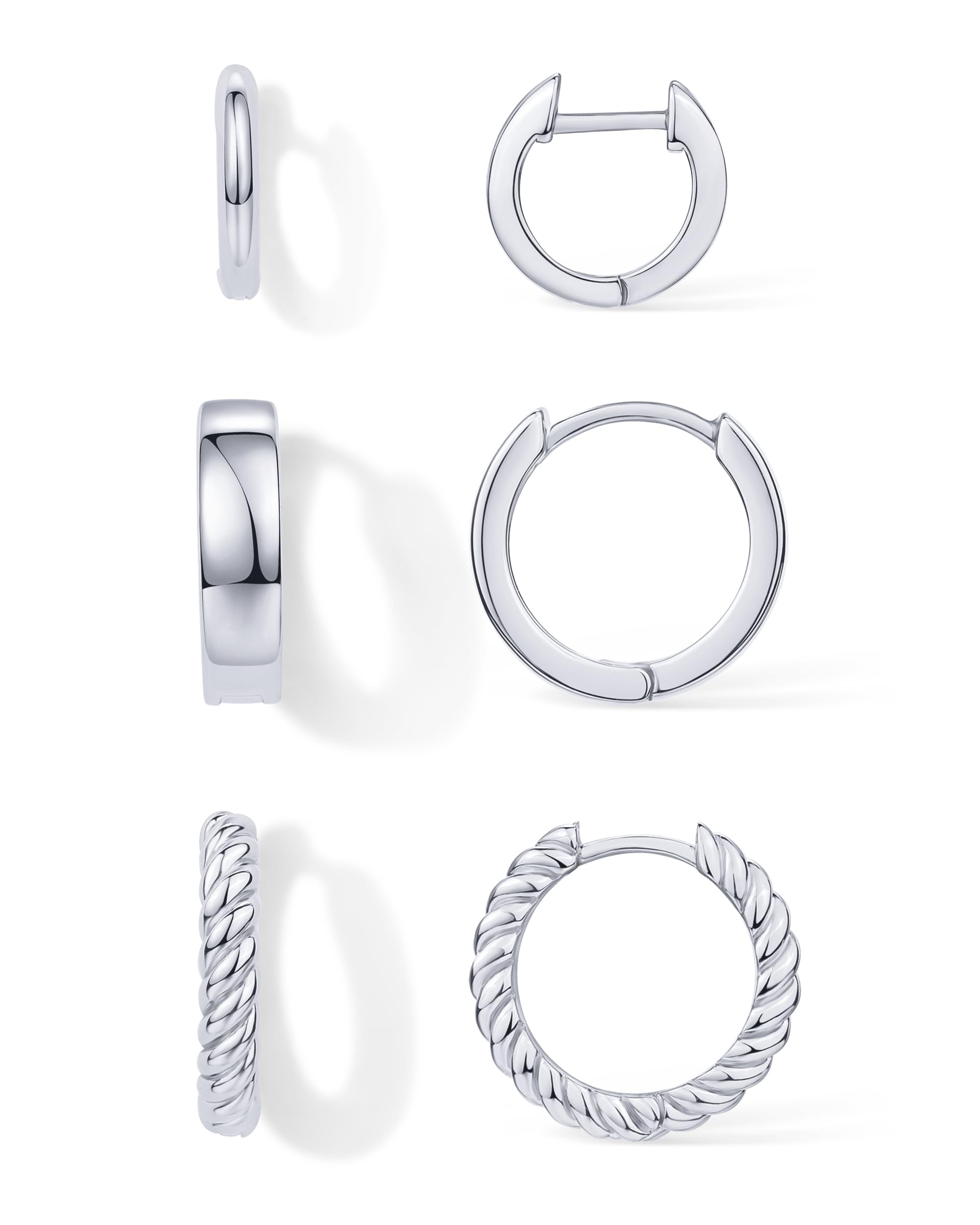 PAVOI 14K-18K Gold Plated Sterling Silver Small Hoop Earrings for Women - 3 Pairs Cubic Zirconia Rope Teardrop Huggie Earrings Set - Elegant Statement Jewelry for Party, Wedding & Everyday Wear