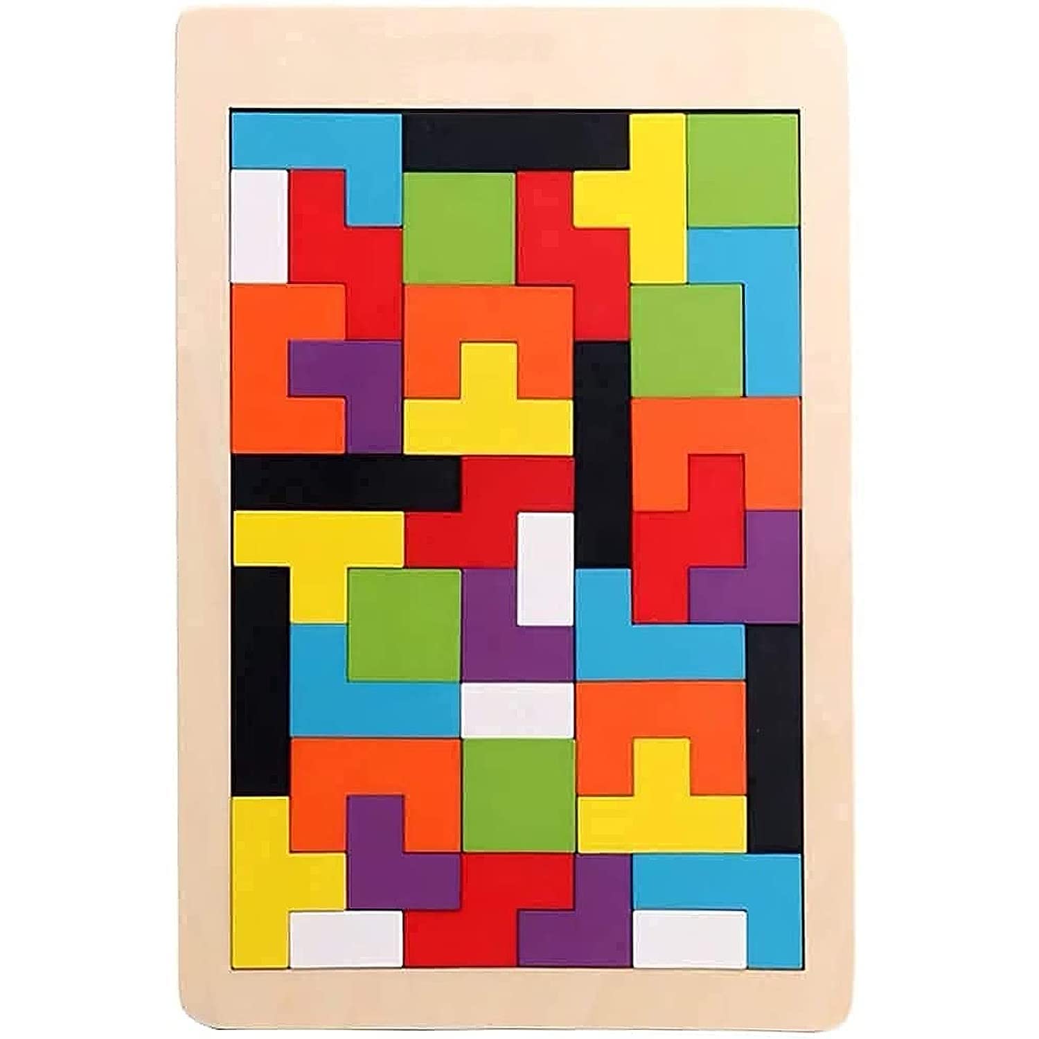 AASTIK Wooden 3D Russian Blocks Puzzle Game - 40Pcs STEM Educational Toy for Kids | Brain Teaser, Montessori Learning, IQ Logic & Geometry Skills Development | Perfect Gift for Toddlers & Preschoolers (Great for Classroom, Birthday & Family Game Night)