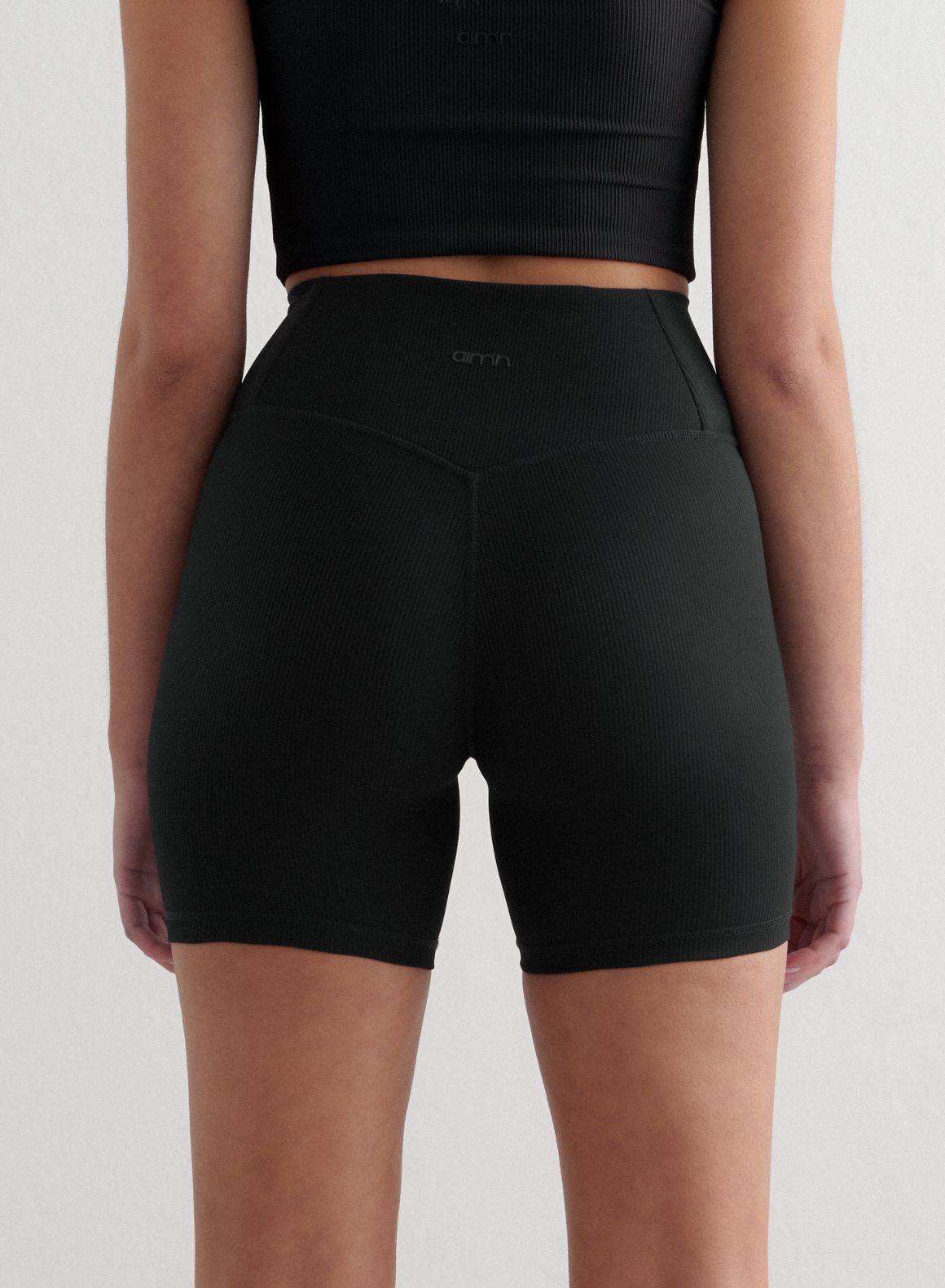 Black Ribbed Performance Midi Biker Shorts for Women - High Waist Workout Shorts with Pockets - Yoga, Running, Gym & Cycling Activewear