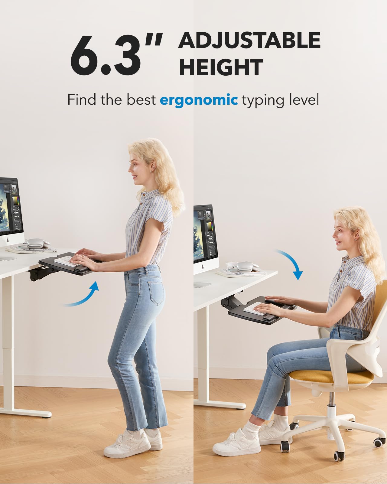 HUANUO 360° Adjustable Ergonomic Under Desk Keyboard Tray - Slide Out Keyboard & Mouse Holder with 25