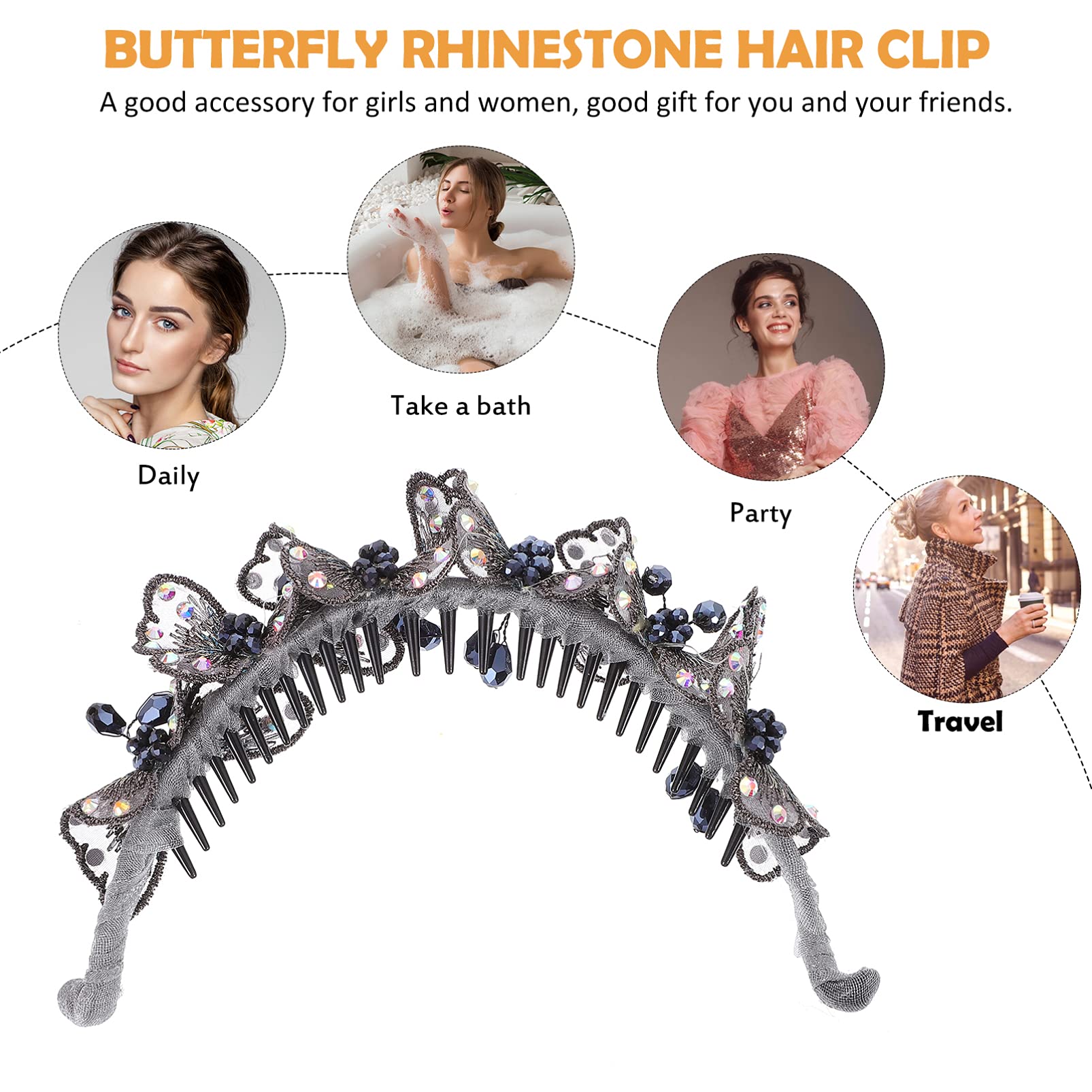 Handmade Woven Rhinestone Hair Clips - Crystal Hairgrip Ball Hair Accessories for Women | Elegant Hair-slide for Weddings, Parties & Everyday Wear