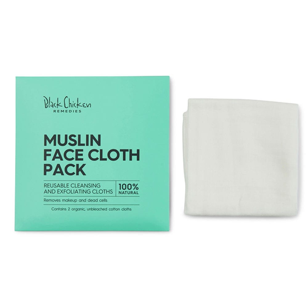 Organic Black Chicken Remedies Muslin Face Cloths 2-Pack - Gentle Exfoliating & Makeup Remover Cloths for Sensitive Skin | Perfect for Daily Skincare & Spa Treatments