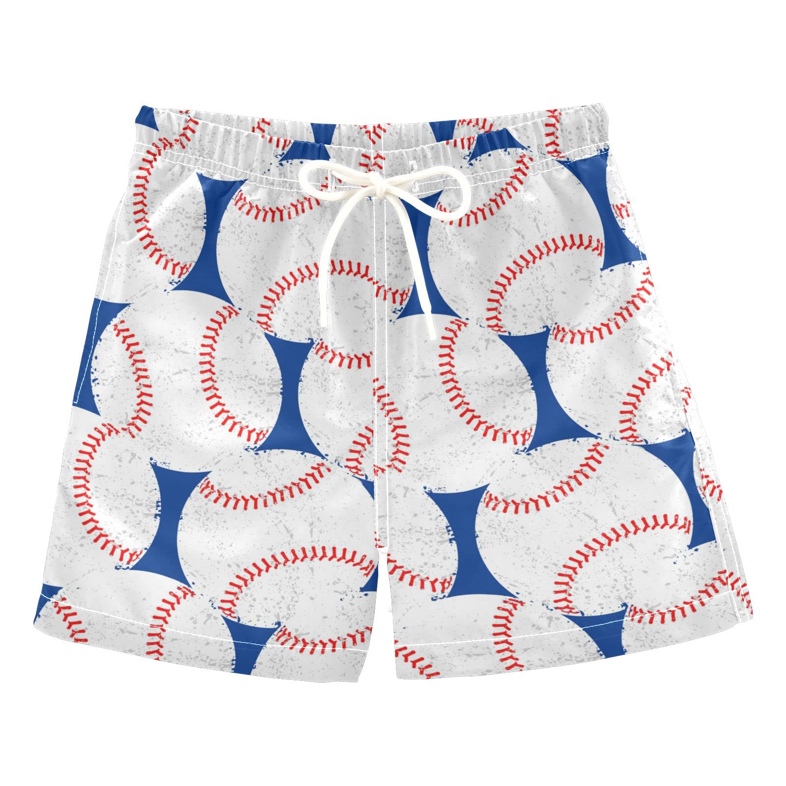 Blue Baseball Texture Boys Swim Trunks - Quick Dry Toddler & Kids Bathing Suits with Adjustable Waist (2T-16) | Perfect for Beach, Pool & Summer Water Activities