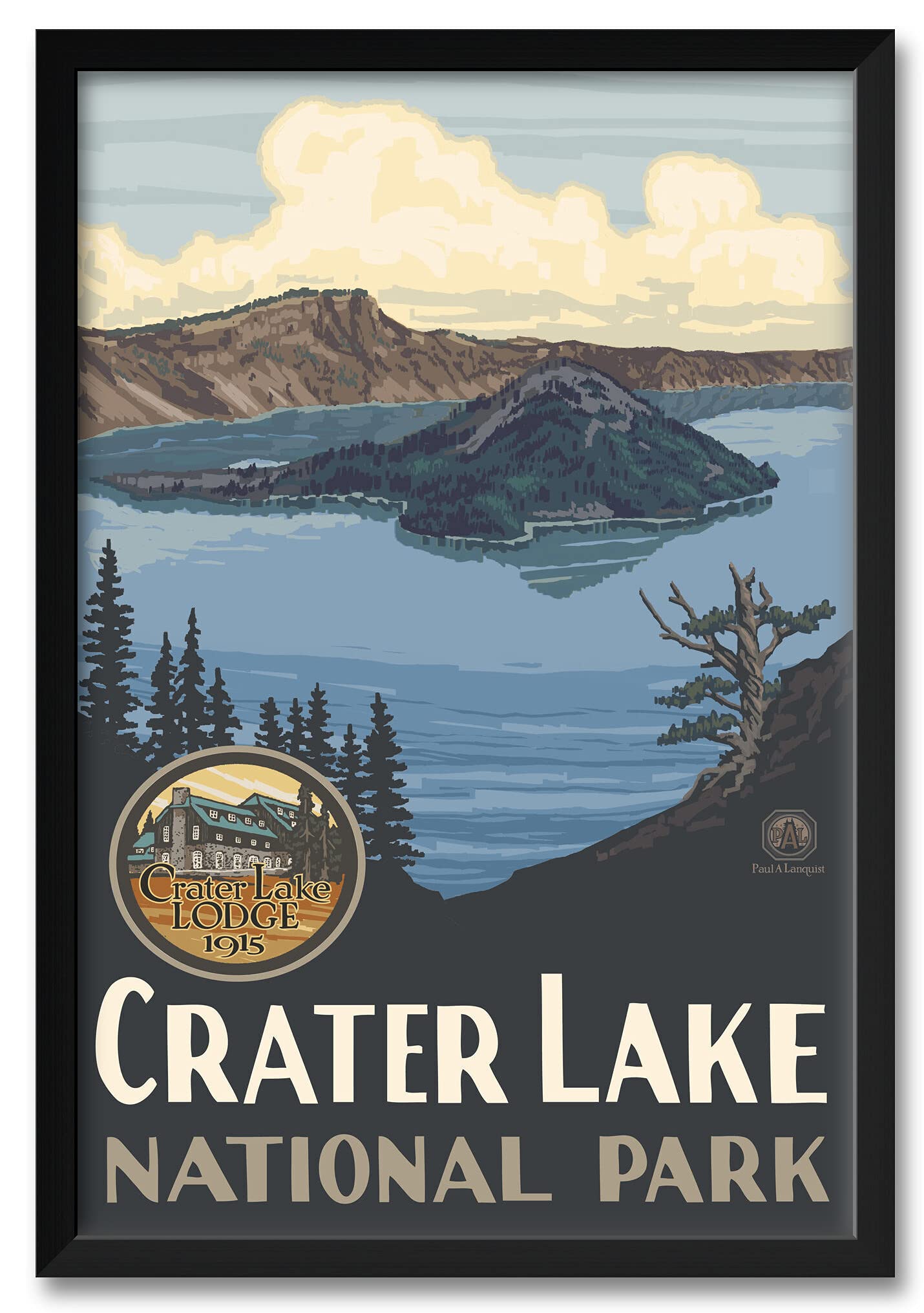 Paul A. Lanquist Crater Lake National Park Framed Art Print - 26x38 Inch Professional Travel Artwork - Perfect for Home Decor, Office Wall Art & Gift for Nature Lovers