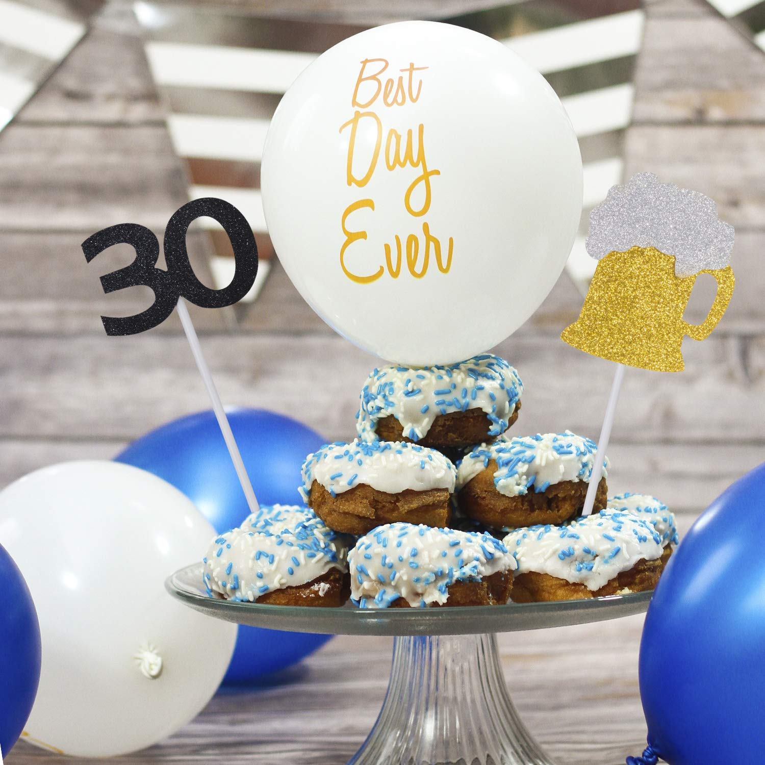 30th Birthday Cupcake Toppers Set - 12 Pack Beer Mug & 12 Pack Number 30 Toppers for Wedding Anniversary Party Decorations | Perfect for Birthday Cakes, Dessert Tables & Celebration Events