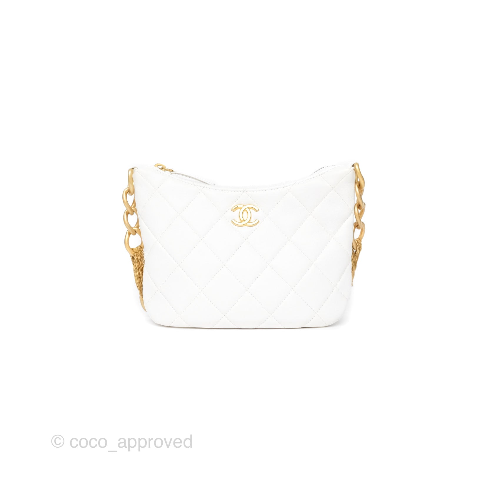 Chanel Quilted Lambskin Chain Hobo Bag in White with Aged Gold Hardware | Luxury Shoulder Bag for Women | Perfect for Parties, Weddings & Everyday Elegance