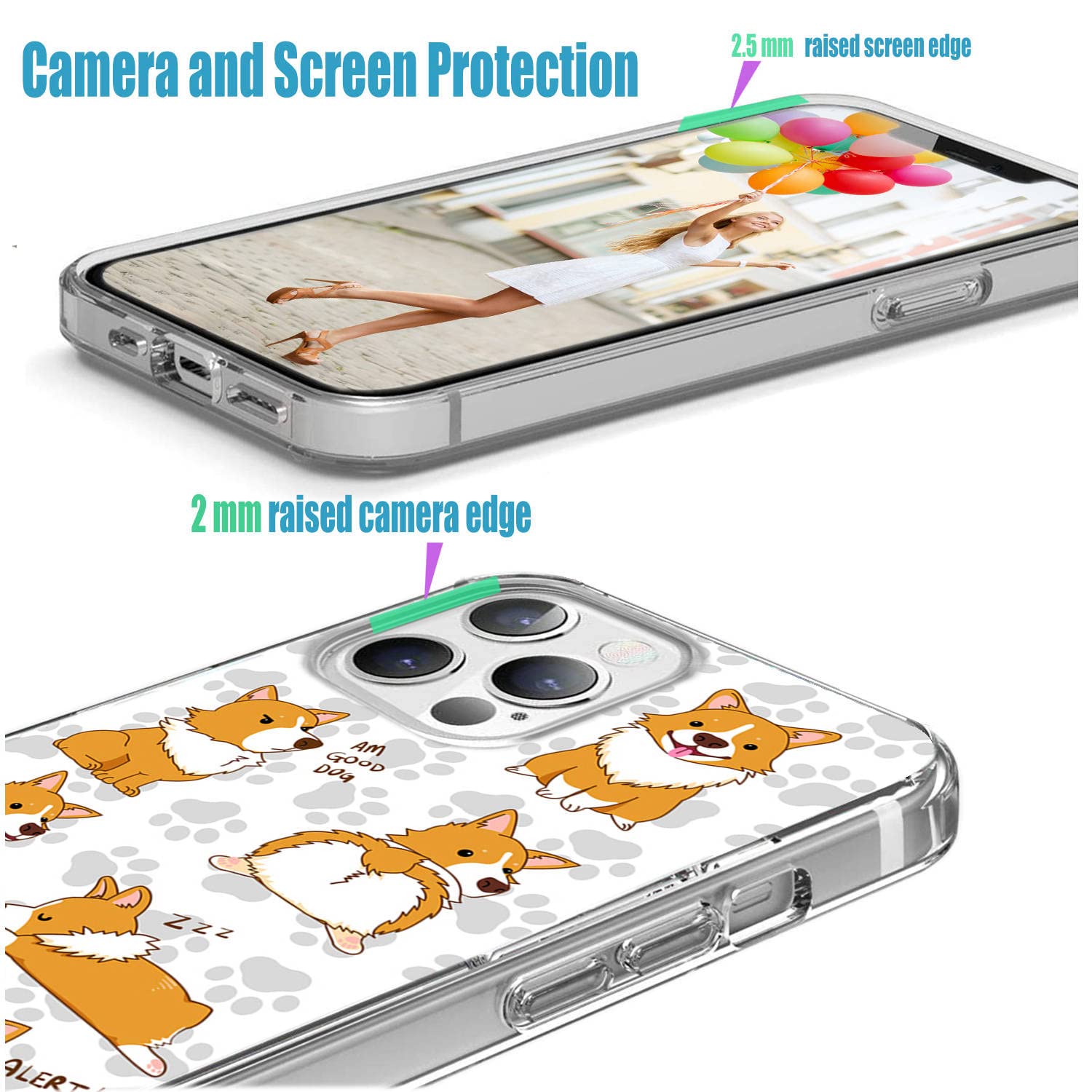 Premium Shockproof Slim Soft TPU Clear iPhone 13 Pro Case - Cute Corgi Paw Anime Design for Dog Lovers | Protective Phone Cover for Women & Men | Perfect for Everyday Use, Work & Travel