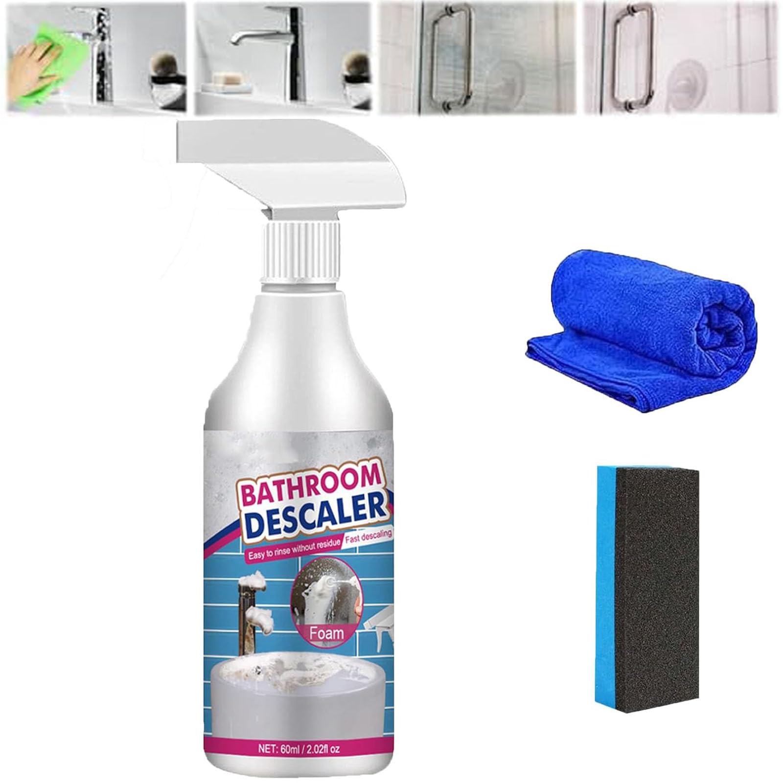 Cleanlix Multi-Surface Cleaning Spray - Powerful Bathroom Descaler & Foam Cleaner for Tiles, Sinks & Showers - Eliminates Limescale, Soap Scum & Hard Water Stains (1 Pack, White) - Perfect for Daily Bathroom Cleaning & Deep Stain Removal