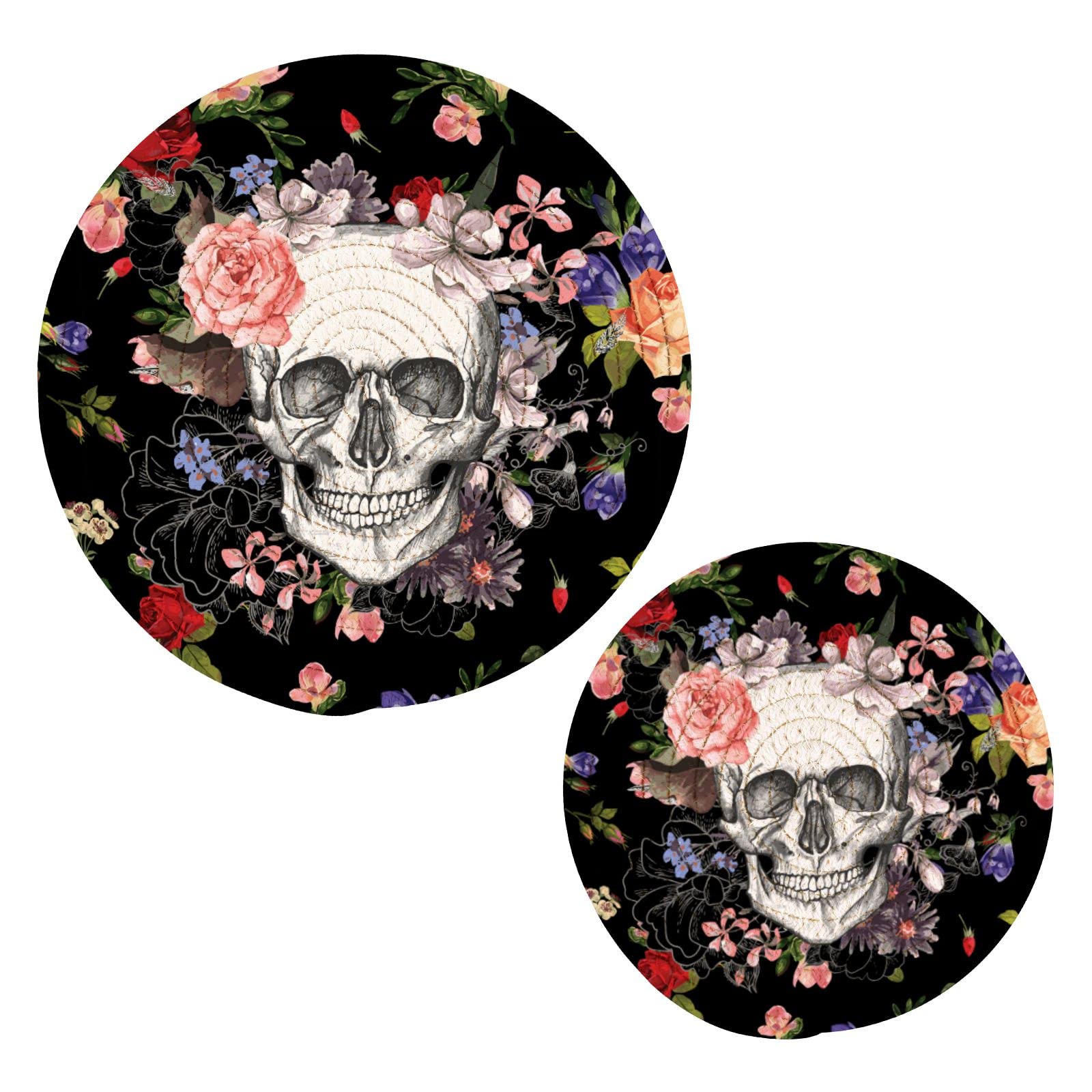 Gothic Skull Flower Pot Holders & Trivets Set - 2PCS Heat Resistant Kitchen Potholders, Thread Weave Coasters for Hot Dishes, Pans, Pots & Bowls - Perfect for Cooking, Baking & Gothic Home Decor