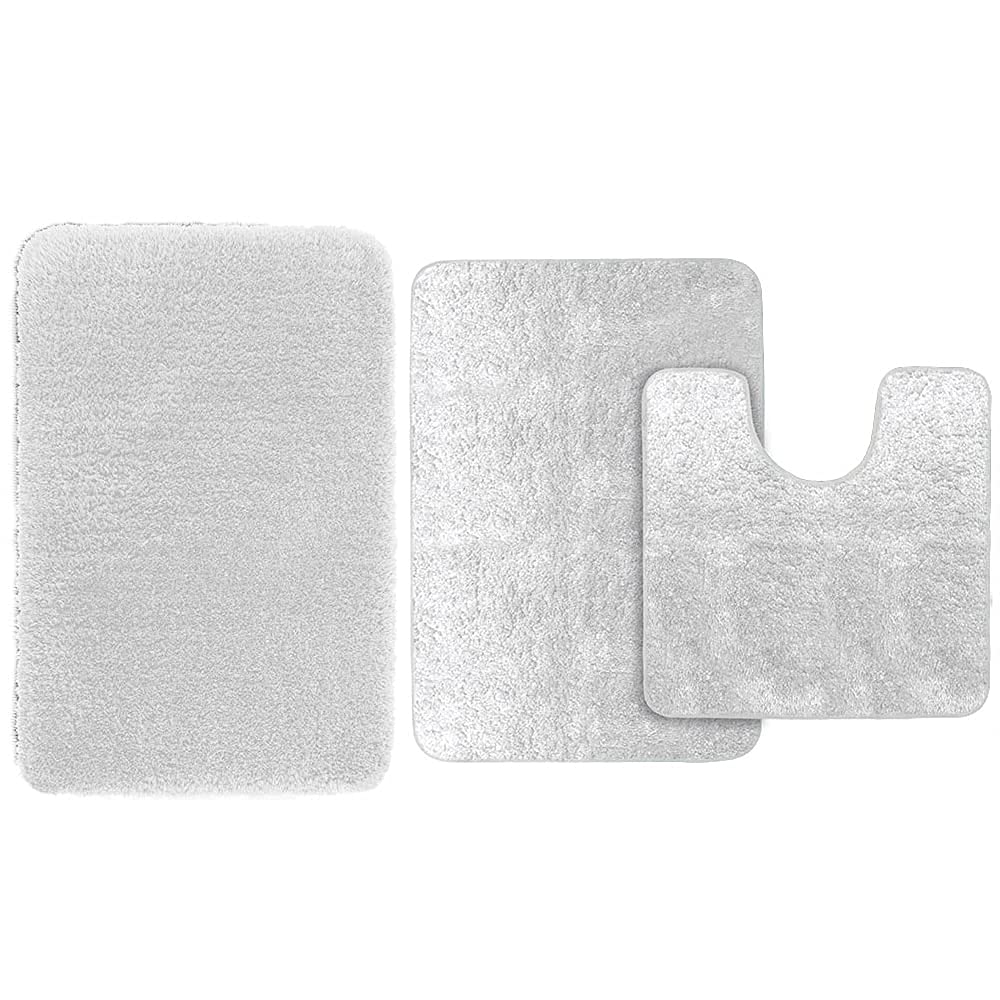 Gorilla Grip Premium Bath Rug & Contour Set - 2 Piece White Bathroom Mat Bundle (30x20 Inch Bath Rug + Toilet Mat) | Non-Slip, Absorbent & Quick-Dry for Bathroom, Shower & Vanity Area