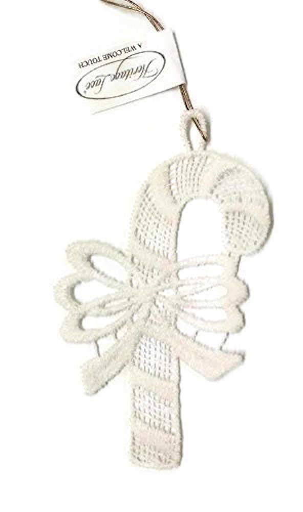Heritage Lace Christmas Candy Cane Ornament - Handmade Holiday Decor for Tree, Wreath, and Festive Home Decoration