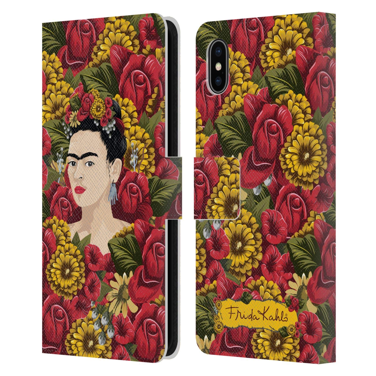 Head Case Designs Frida Kahlo Portrait Floral Leather Wallet Case for iPhone Xs Max - Perfect Gift for Art Lovers & Trendy Phone Protection
