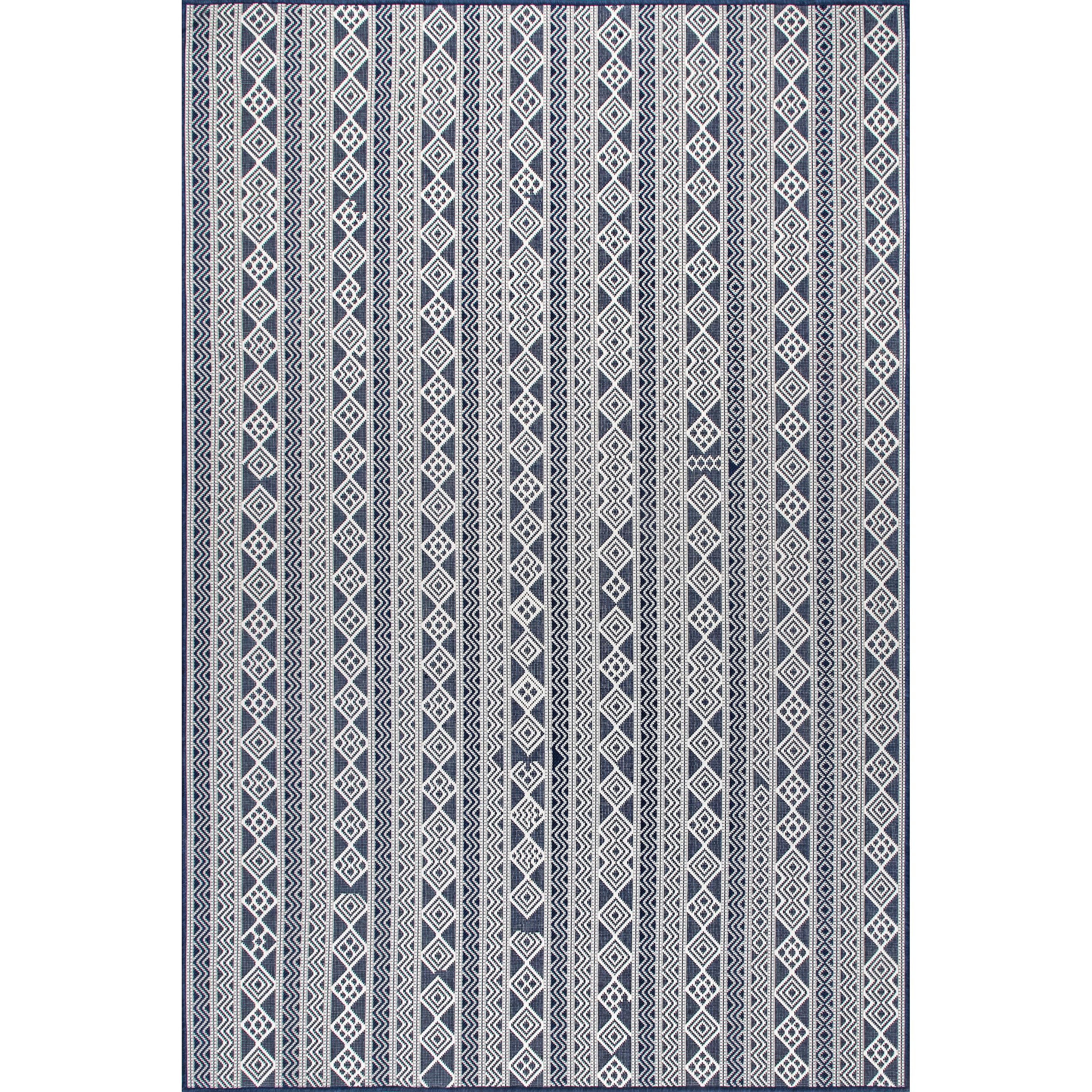 nuLOOM 7' x 9' Outdoor Performance Area Rug - Stain & Weather Resistant, High Traffic Patio & Balcony Rug - Perfect for Devon Navy Outdoor Spaces, Backyard Decor & Poolside Lounging