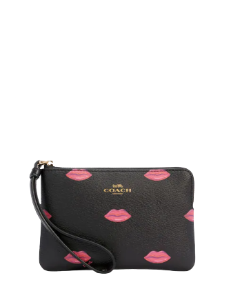 Coach Corner Zip Wristlet with Lips Print - Stylish Crossbody Bag for Women, Perfect for Parties, Travel & Everyday Use
