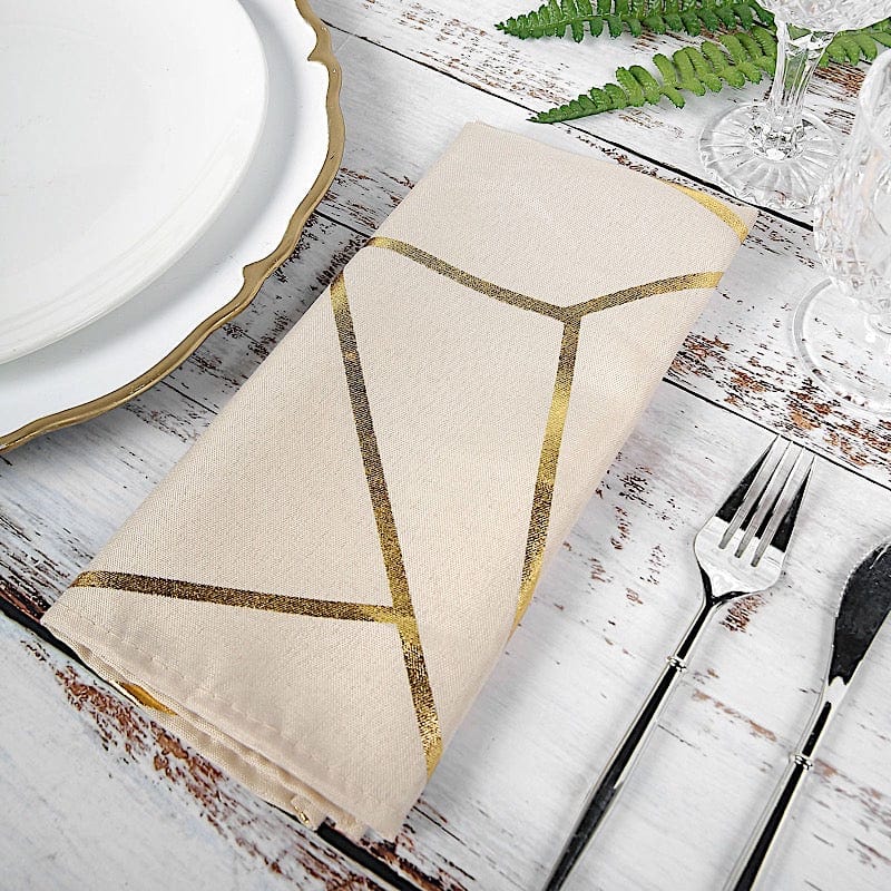 5-Pack 20x20 Inch Polyester Dinner Napkins with Metallic Geometric Design - Elegant Table Setting for Weddings, Parties & Formal Dining