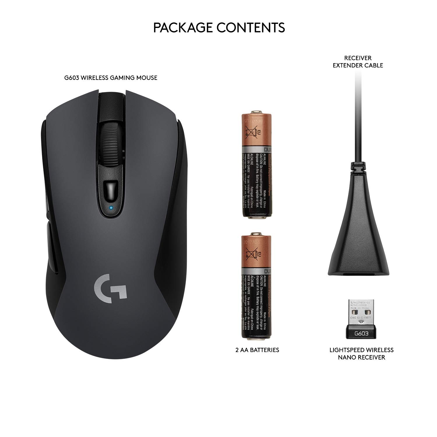 Logitech G603 LIGHTSPEED Wireless Gaming Mouse - Ergonomic Design, 12,000 DPI Sensor, Bluetooth & USB Connectivity for PC, Mac, Laptop - Perfect for FPS, MOBA & Esports Gaming