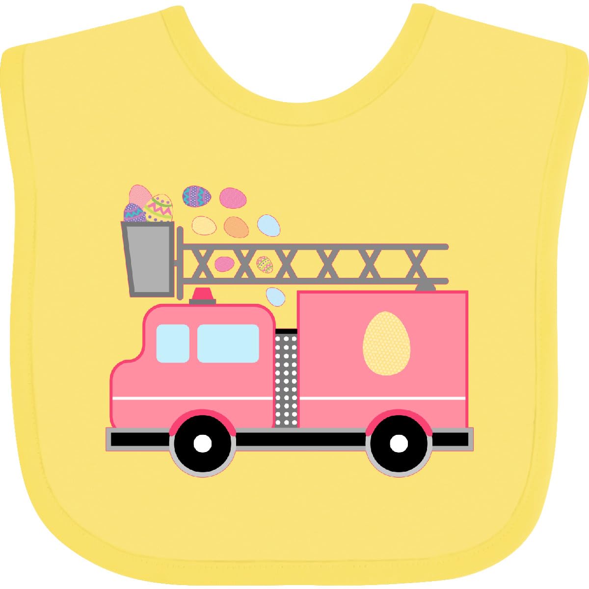 Inktastic Easter Pink Firetruck with Easter Eggs Baby Bib - Cute Easter Outfit for Babies & Toddlers - Perfect for Easter Photos, Parties & Family Gatherings