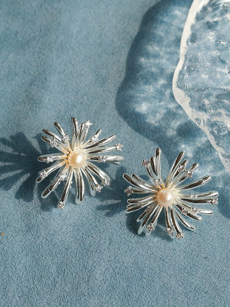 Celestial Fireworks Pearl Earrings for Women - Elegant & Shiny Fashion Jewelry - Perfect for Parties, Weddings & Special Occasions