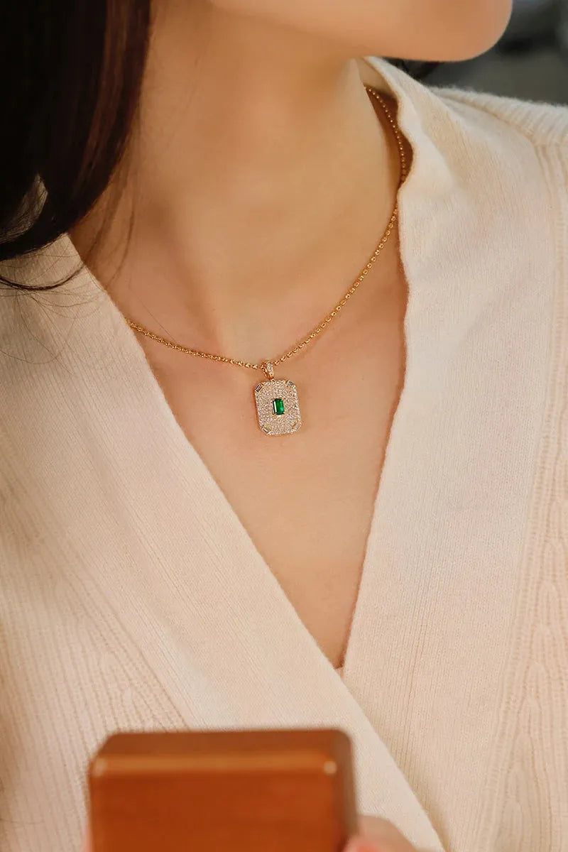 18K Yellow Gold Emerald and Diamond Necklace for Women - Luxury Real Natural Gemstone Jewelry, Perfect for Parties, Weddings & Special Occasions