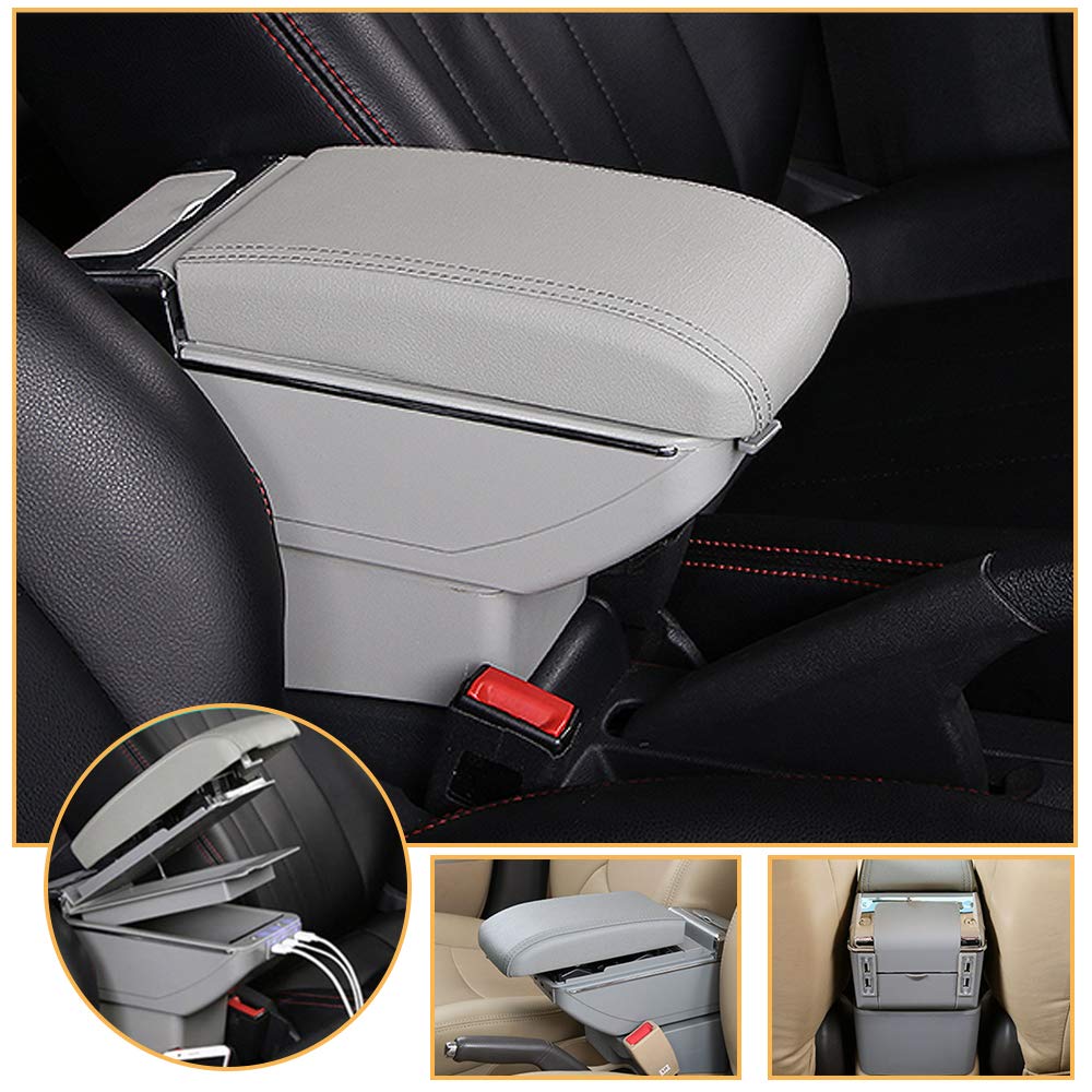 Luxury Car Center Console Cover for Pegas - Dual-Layer Thickened PU Leather Armrest Cover with USB Port (Gray) - Perfect for Road Trips & Daily Commutes