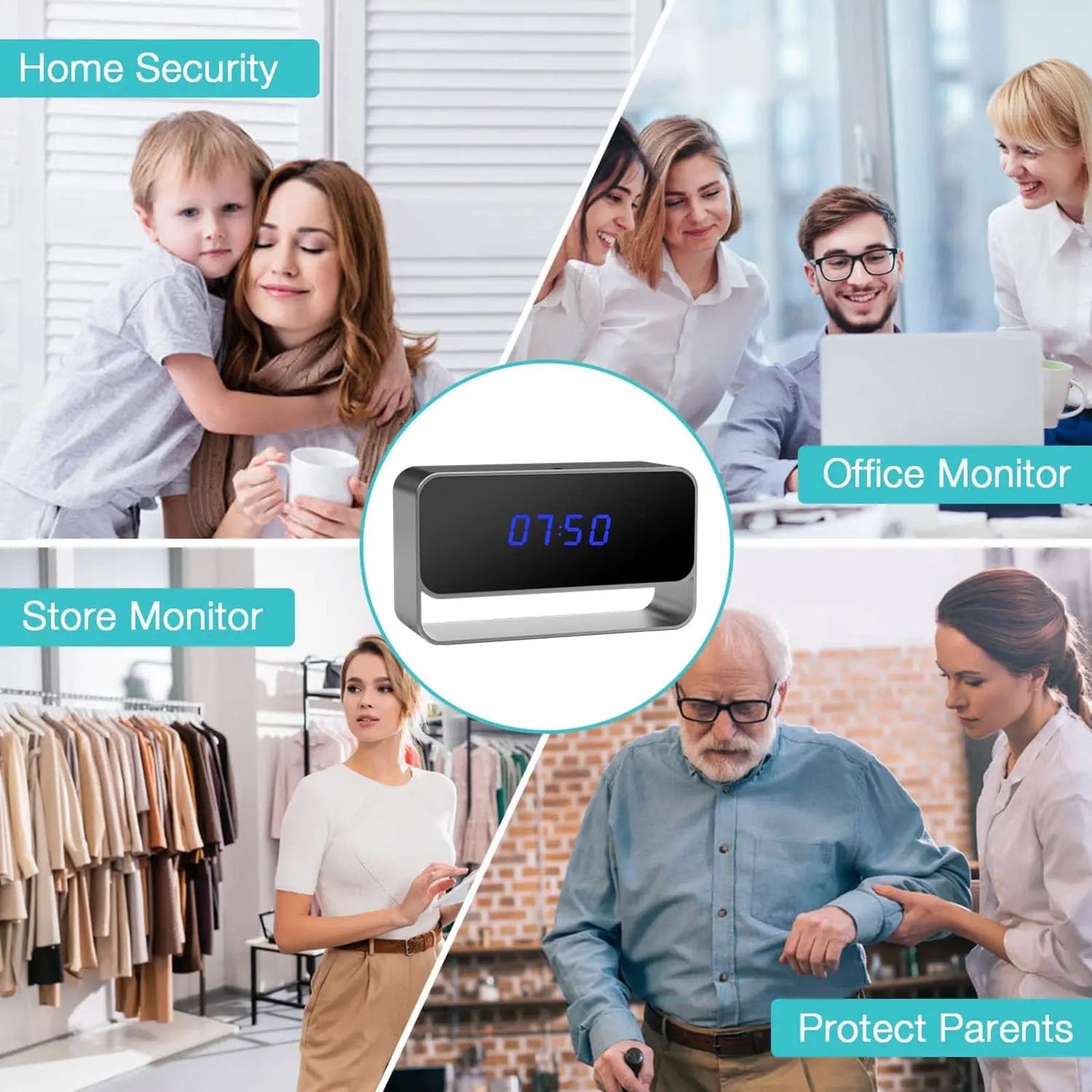 FKINGLRK 1080P HD WiFi Alarm Clock Camera with Night Vision & Motion Detection - Wireless Security Camera for Home, Office, Baby Monitor & Pet Surveillance - Remote Viewing & Smartphone Alerts