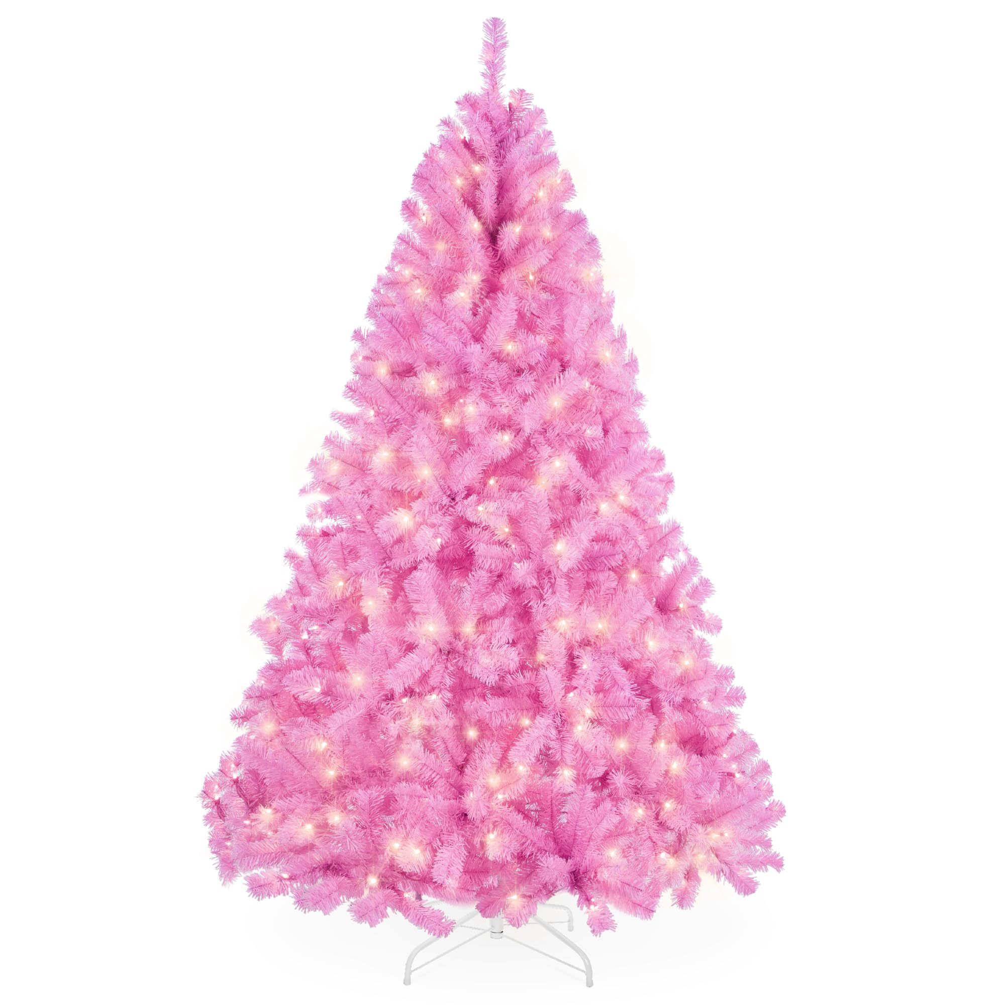 Best Choice Products 6ft Pre-Lit Pink Artificial Christmas Tree with 250 LED Lights - 947 Branch Tips, Metal Hinges & Foldable Base - Perfect for Home, Office, Party & Holiday Decorations